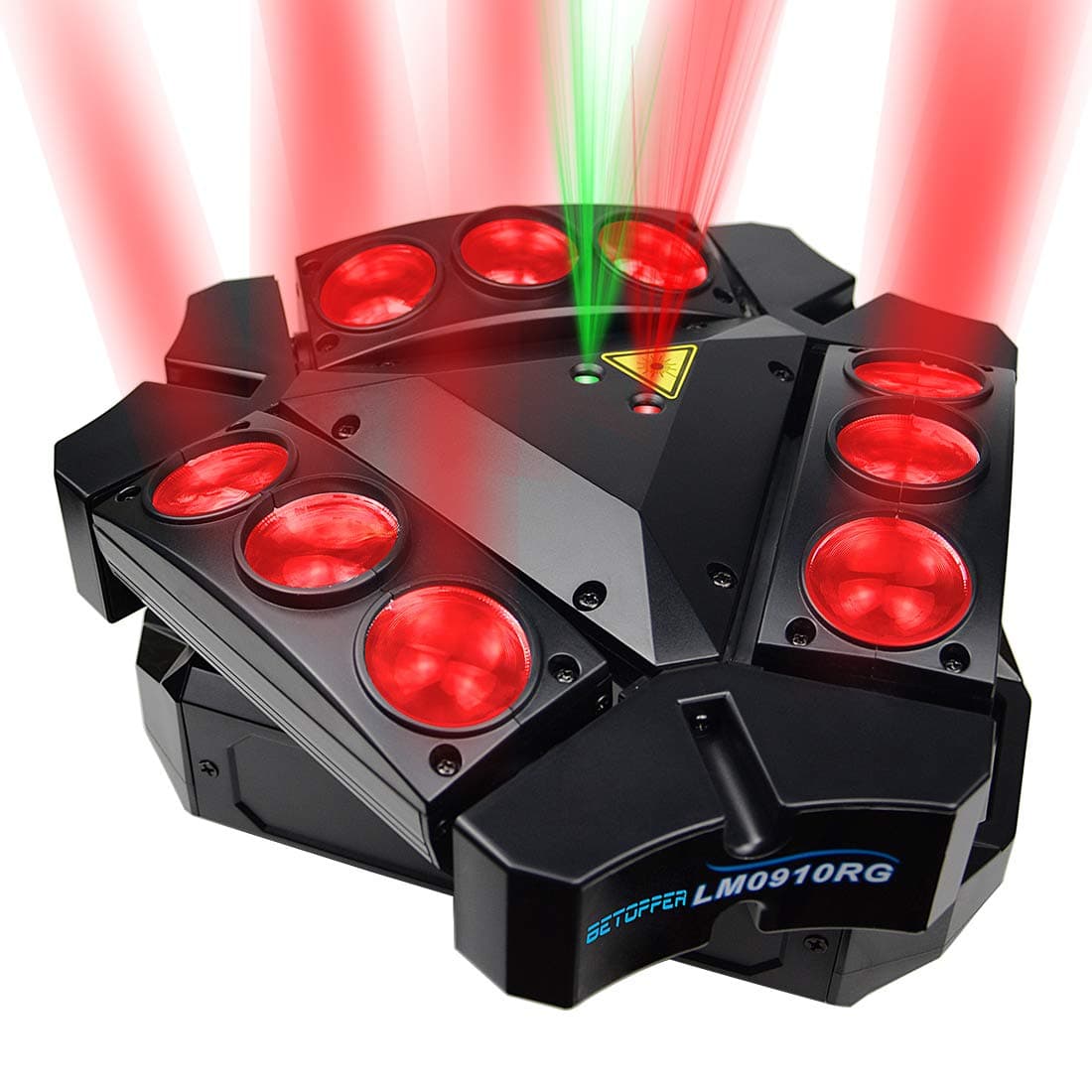 Betopper Spider Moving Head Light Super Bright Tri Sweeper 9 LEDs Heads X 10W RGBW Stage Lighting Effect 19/51 Channels DMX-512 and Sound Activated Great for Wedding Disco DJ Party Lights