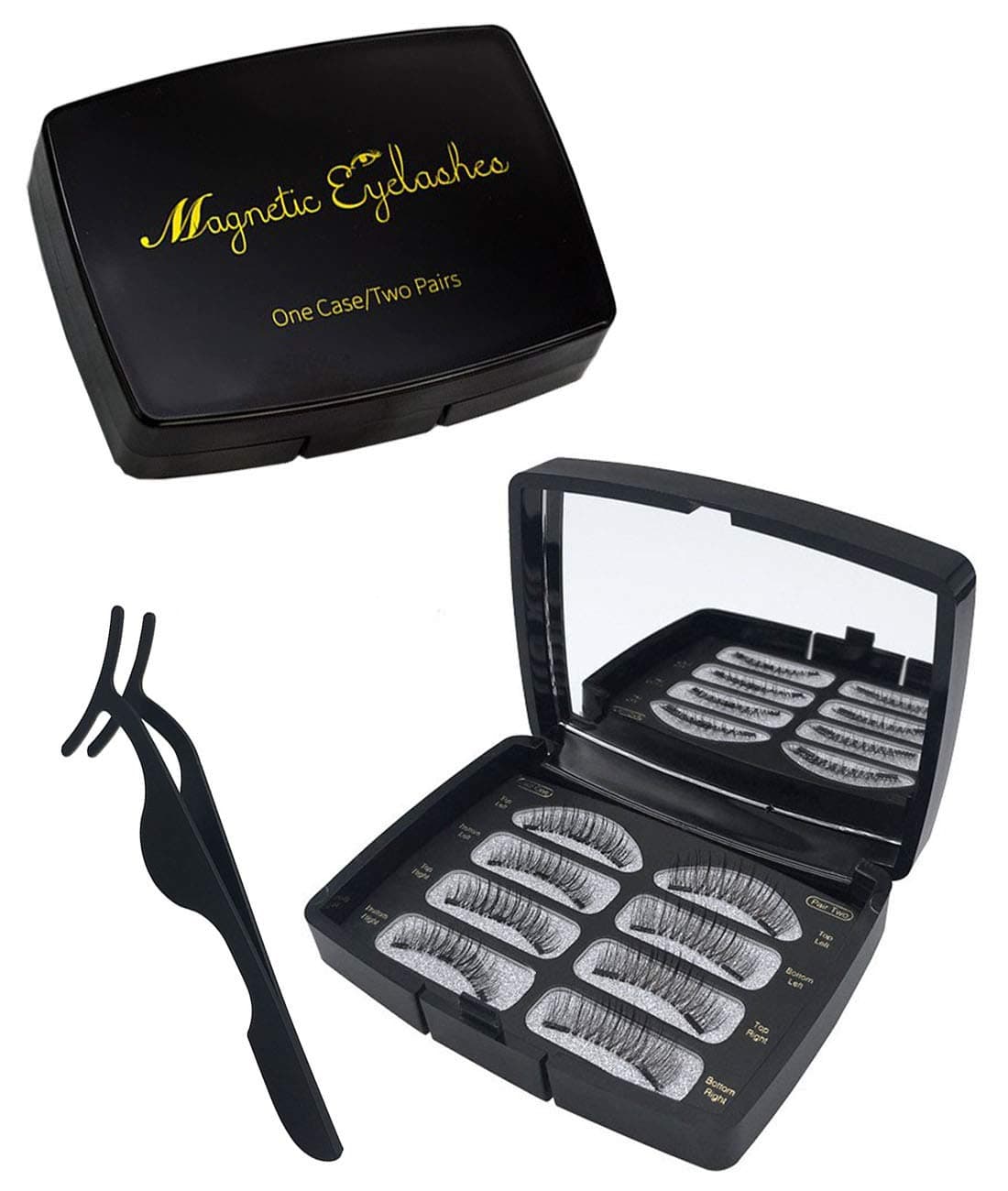 Magnetic Eyelashes Pack - Full Set 8 pieces Dual Magnet False Eyelashes + Applicator, Full Size Half Size Fake Eyelash, Reusable Natural Look Extensions Kit CL Beauty