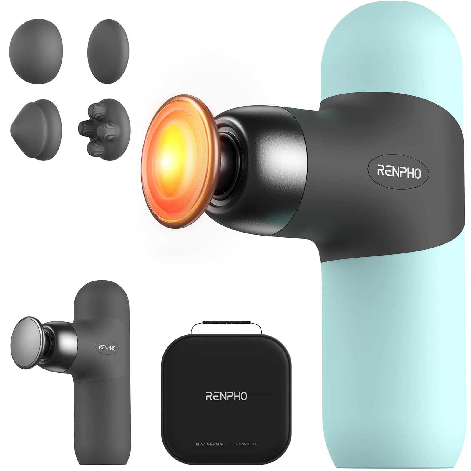 RENPHO Mini Thermal Massage Gun with Heat Function, Mini Massage Gun, Portable Fashionable Percussion Massager, with Coloured Silicone Sleeves, Travel Size with Carry Bag, for Muscle Massage, Blue
