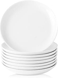 8 Piece Ceramic Appetizer Plates, 5.6 Inch Small Dessert Plates Set, White Round Plates for Bread, Butter, Snack, Lightweight Dinnerware Saucer Sets - Ivory, Oven, Microwave & Dishwasher Safe