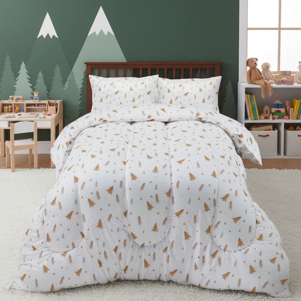 Utopia Bedding Pine Tree Kids Comforter Set with 2 Pillow Shams, 3 Piece Soft Microfiber Twin Bed Comforter with Pillow Shams, Printed Kids Bedding for Boys and Girls, Breathable, Easy Care