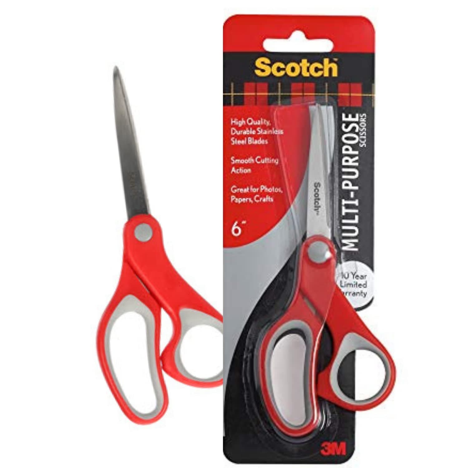 3M Scotch Scissors | 6" Multipurpose | Comfort Grip Handle and Stainless Steel Blades | Paper, Photos, Crafts