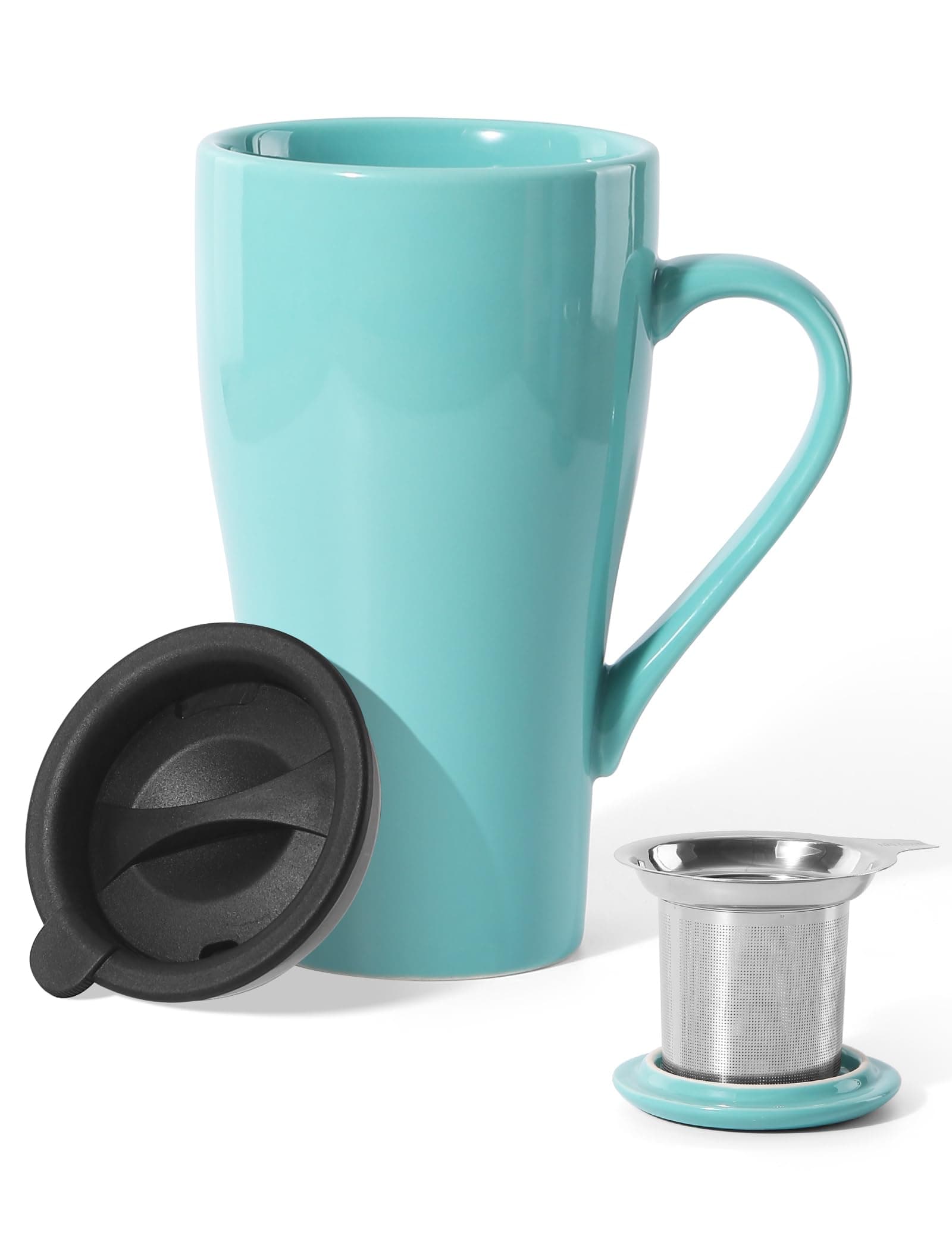 Tea Mug with Infuser and Lid, 18oz Large Tea Infuser Cup, Porcelain Tea Cup with Strainer & Silicone Lid, Tea Mug Set for Birthday, Mother's Day, Father's Day (Mint Green)