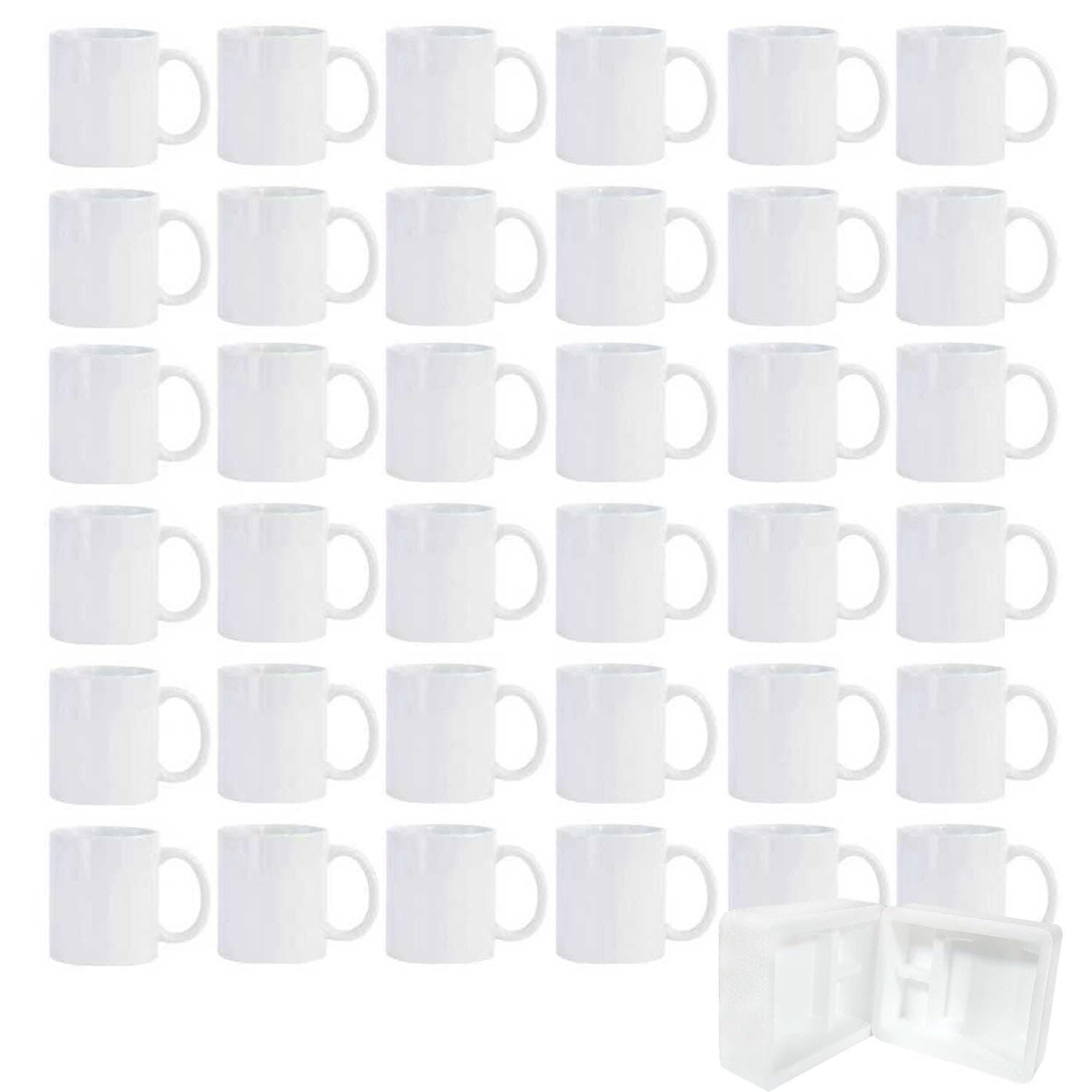 36pcs Sublimation Mugs, 11oz White Coffee Cup Set, Ceramic Coffee Mug, with Foam Box, Machine Washable, White Ceramic Cups Bulk Mugs for Tea Latte Hot Cocoa