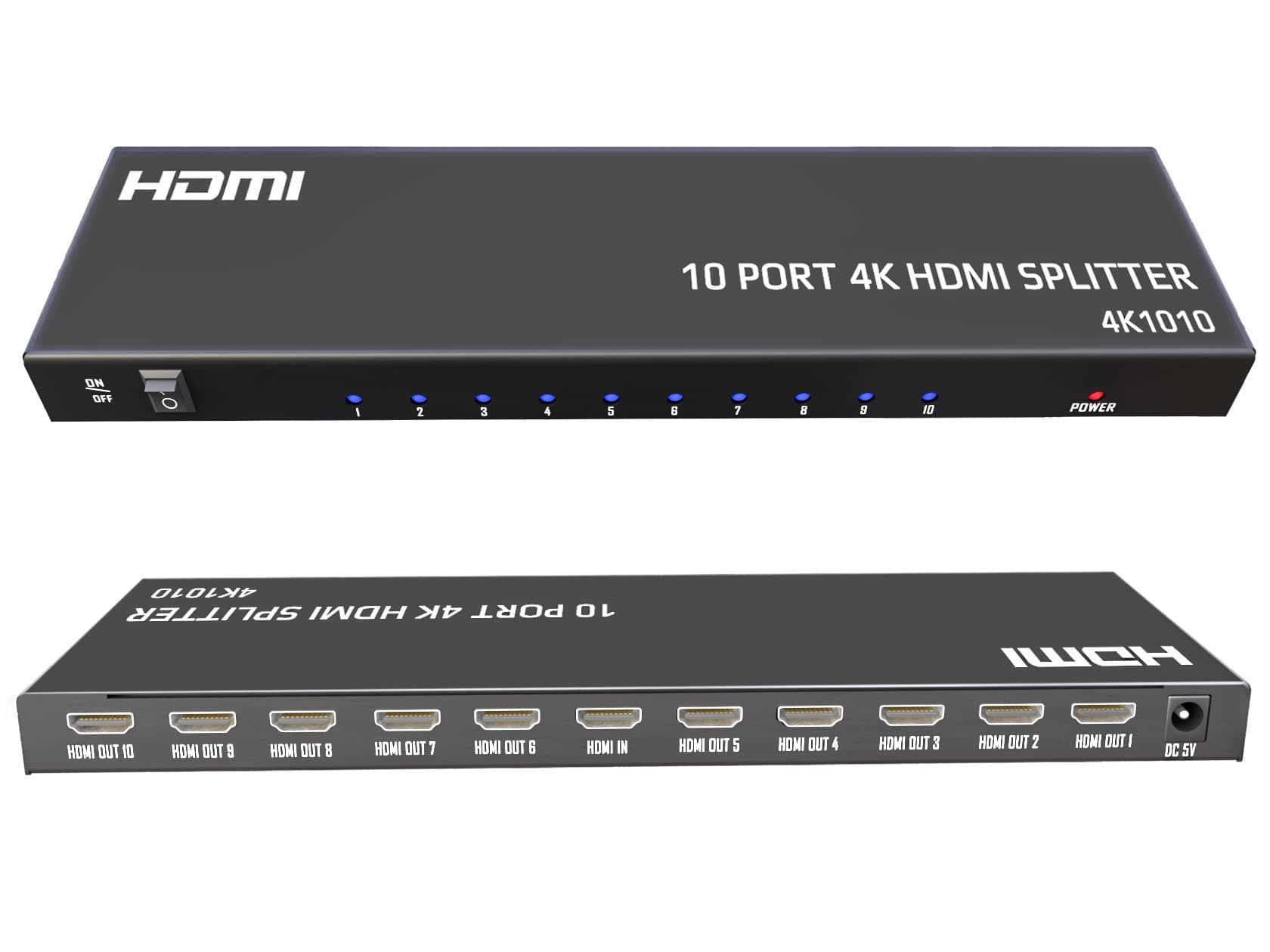 4K HDMI Splitter 1 in 10 Out - Powered Splitters 10 Way Monitor Outputs,Support 4K@30Hz,3D Audio Video Sync,Plug&Play for HDTV PS4/5 Xbox PC Laptop