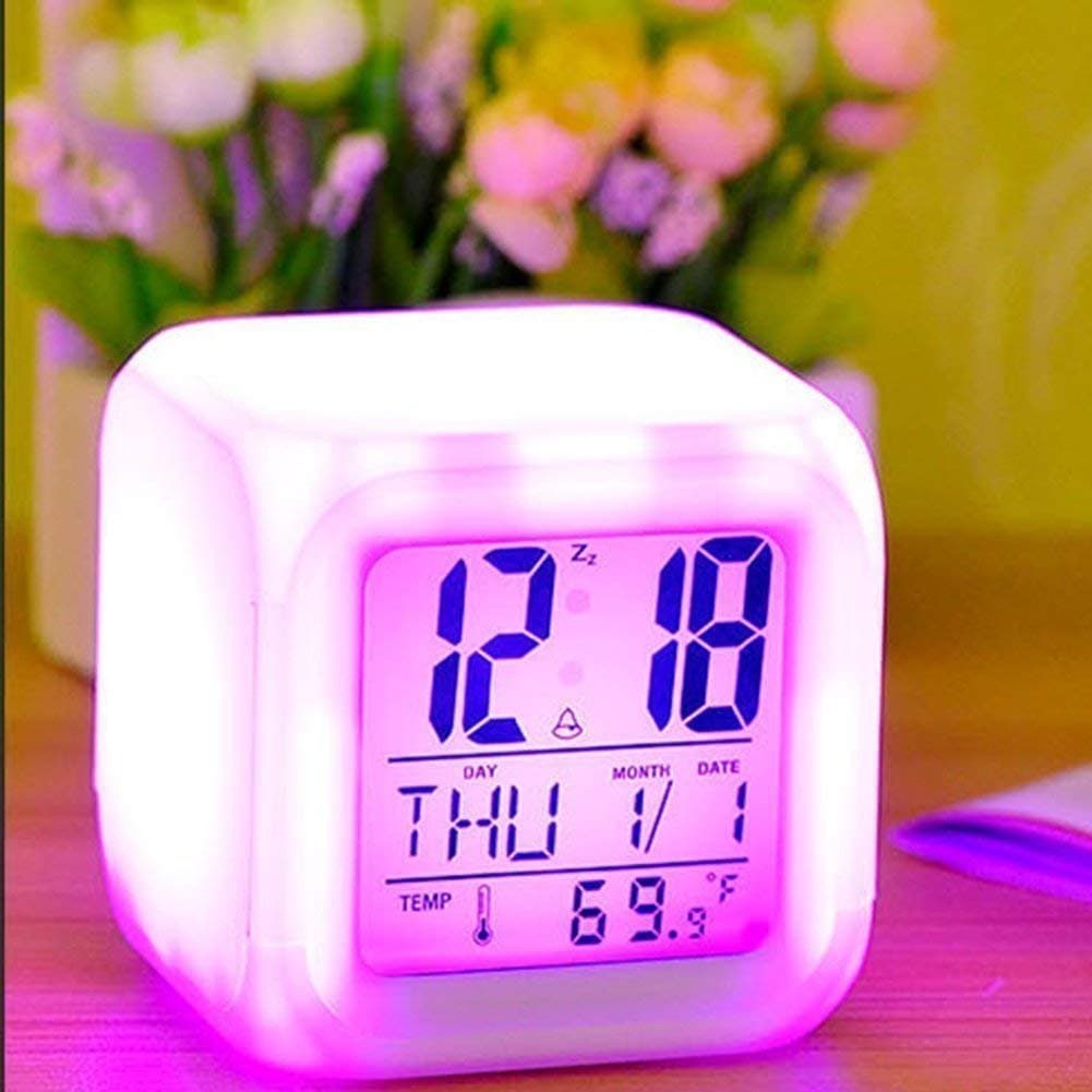 Flipco Plastic 7 Colour Changing Abstract Theme LED Digital Alarm Clock with Date, Time, Temperature (White)