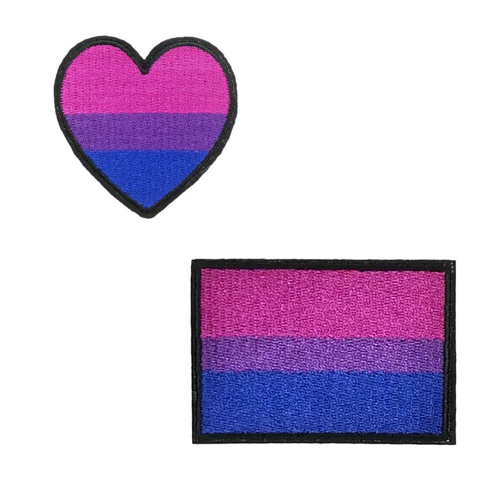 2 pcs Set Pride Month Bisexual Pride Flag Patches, Bi Pride Heart Badge Gay Marriage Rights Lesbian LGBT Pride for Clothing Tshirt Transfer