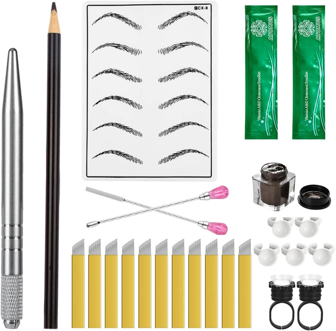 ATOMUS Microblading Tattoo Kit with Practice Pigment Ink Tattoo Set Semi Permanent Makeup Set Microblading Eyebrow Training Exercise Tool Kit