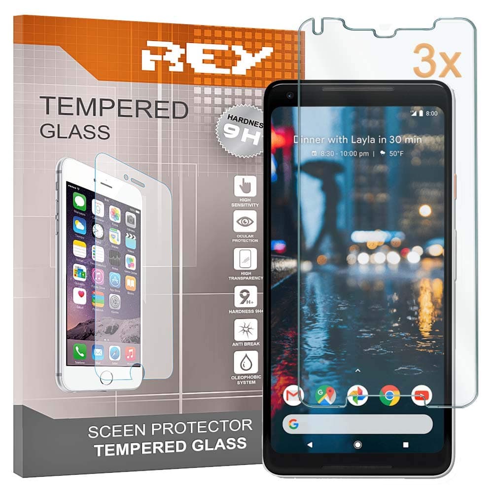 REY Screen Protector for GOOGLE PIXEL 2 XL/PIXEL 2XL, Tempered Glass Film, Premium quality, [Pack 3x]
