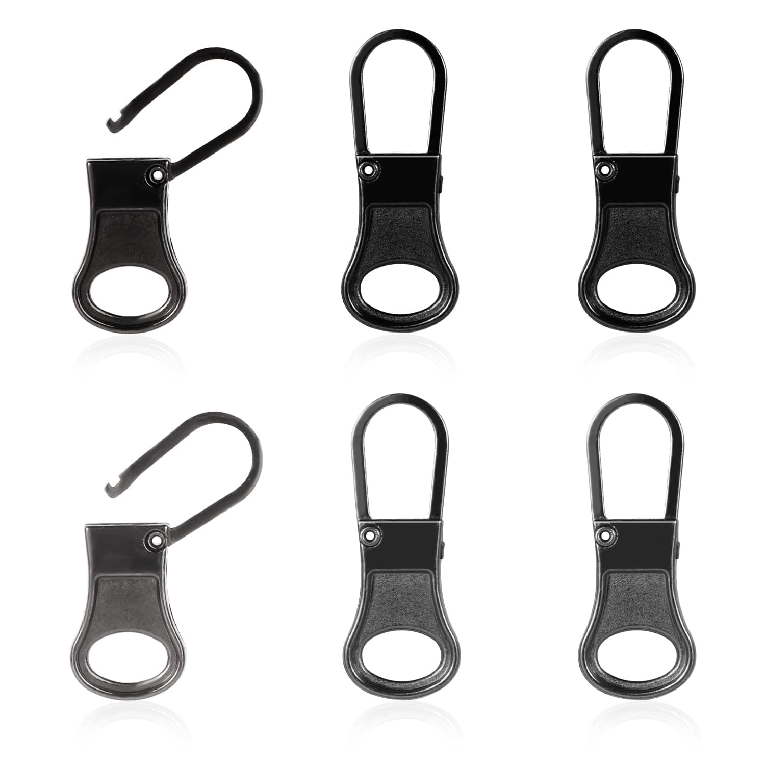 6pcs Zipper Pull Replacement, Detachable Zipper Tab Zipper Pullers Repair Handle Metal Pull Cord Extender Zip Head Mend Fixer for Dress Clothing Backpack Jackets Pants Boots Luggage (Black, Dark Gray)