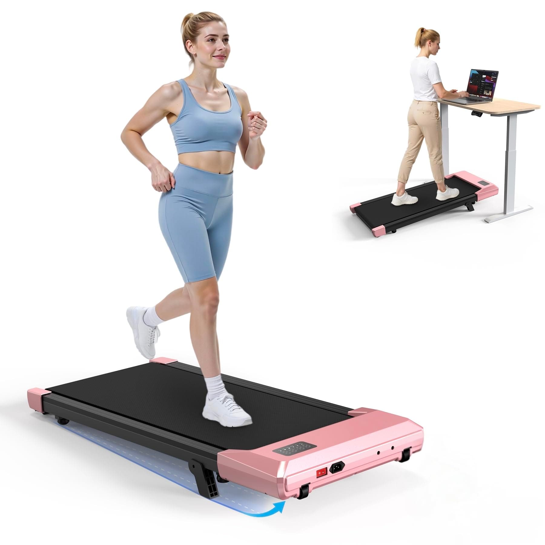 DeerRun Raceable Walking Pad Suitable for High-tech wearables, Under Desk Treadmill Max 350LBS with APP Control, Walking Machine for Home with AI chaperones & Multi-Runner Races