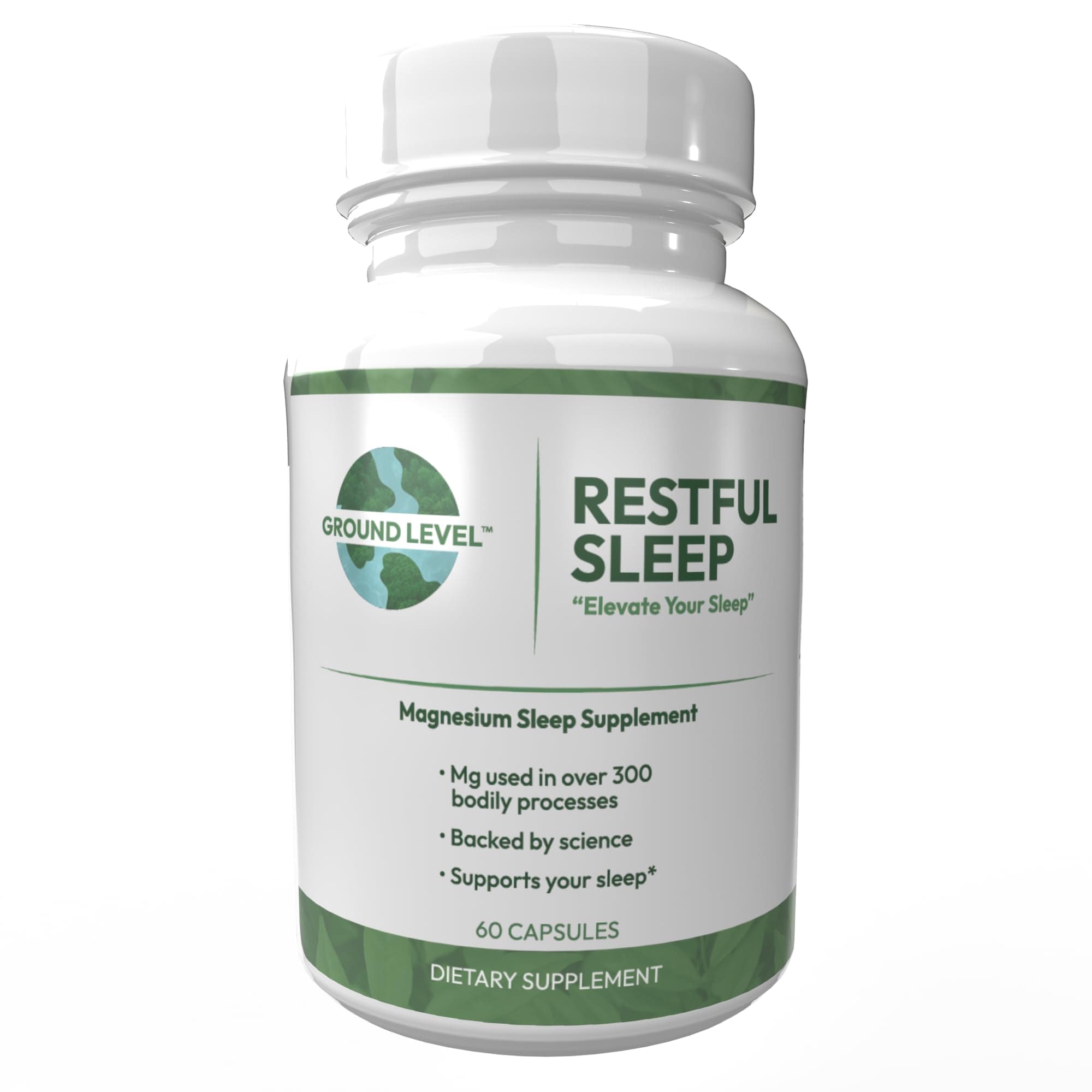 Ground Level Restful Sleep Formula with Advanced Sleep Blend, Industry Leading 200mg Magnesium and L-Theanine for Adults Plus Melatonin, Chamomile, Lemon Balm, Passionflower, and Valerian Root