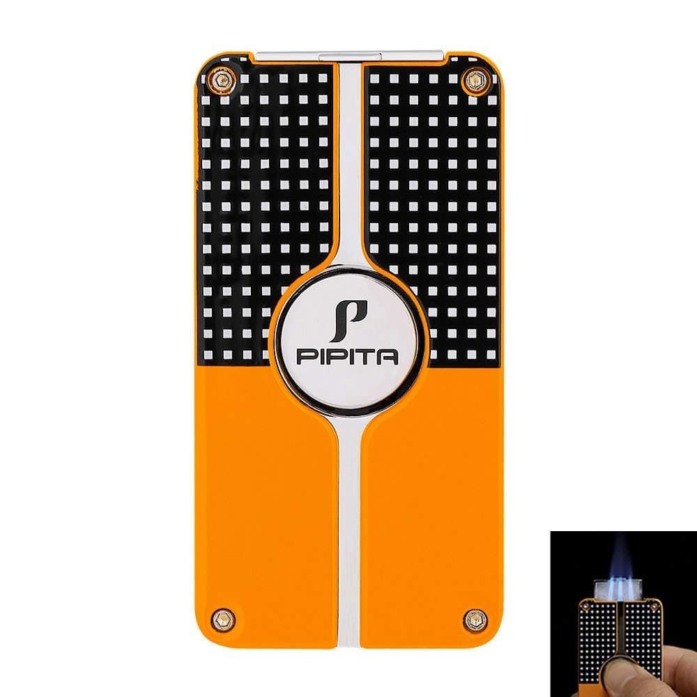 PIPITA Windproof Torch Lighter Triple Torch Jet Blue Flame Refillable Butane Metal Lighter with Punch (Silver)…