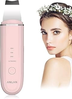 Facial Skin Scrubber,ANLAN Ultrasonic Skin Spatula EMS Ion Face Blackhead Remover Face Scraper Pores Cleaner Wrinkle Remover Comedone Extractor Skin Care Tool USB Rechargeable,Pink