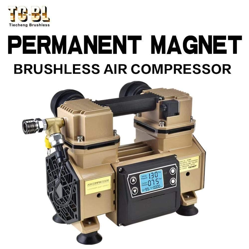 Portable Quiet Air Compressor Pump,2HP Running,Permanent magnet motor Plug and play,Oil-Free Frequency Conversion Inflator Double Cylinders,LCD digital display,Support Pressure Preset
