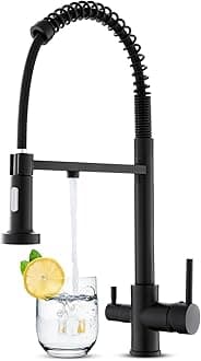 3 Way Tap with Pull Out Sprayer(2 Mode) for Kitchen Sink, Drinking Water Tap, 3 in 1 Sink Tap with Dual Handle, Spring Triflow Kitchen Faucet with Water Filter Mixer Black UK Standard
