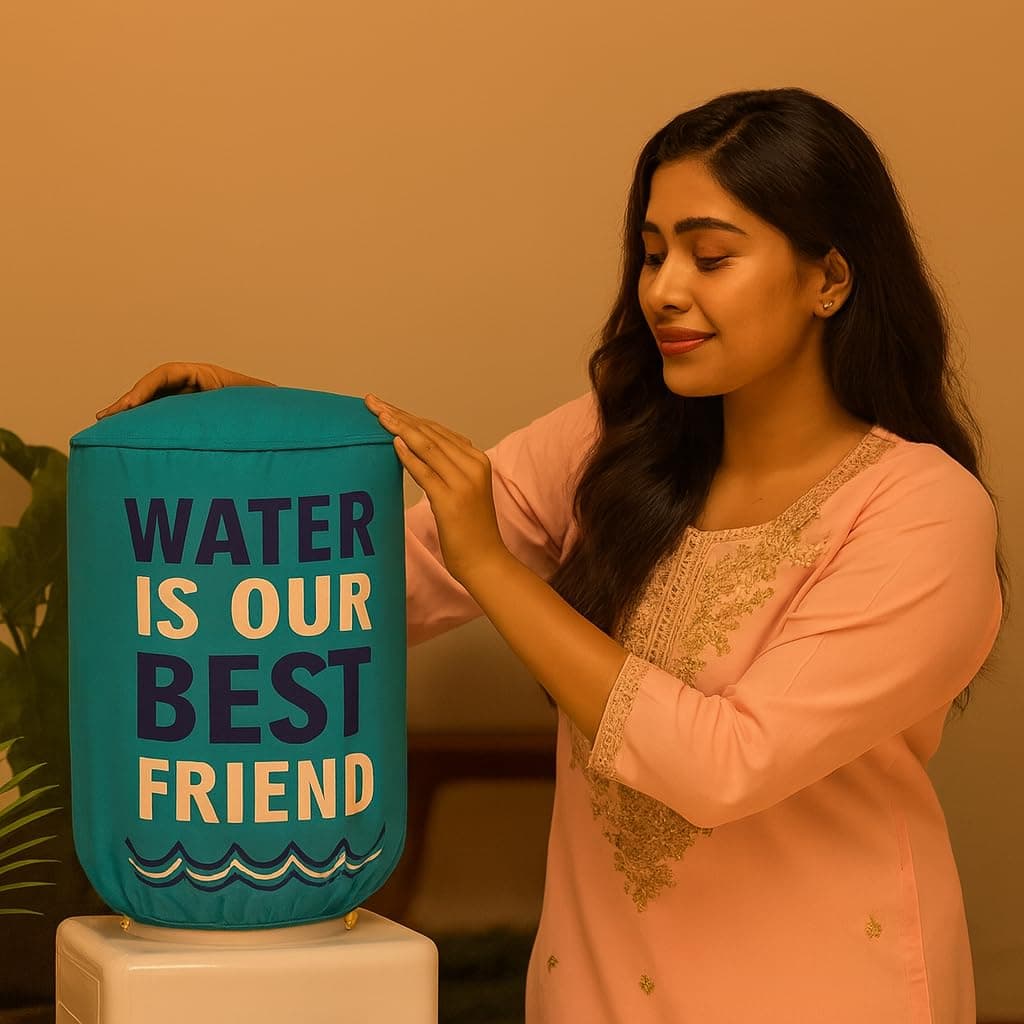 Swayam 20 Litre Bottle Cover for Home & Office | Bottle Protector | Lace Closure at Bottom | Machine Washable | Environment Friendly | Digitally Printed | 42cm x 42cm x 30cm