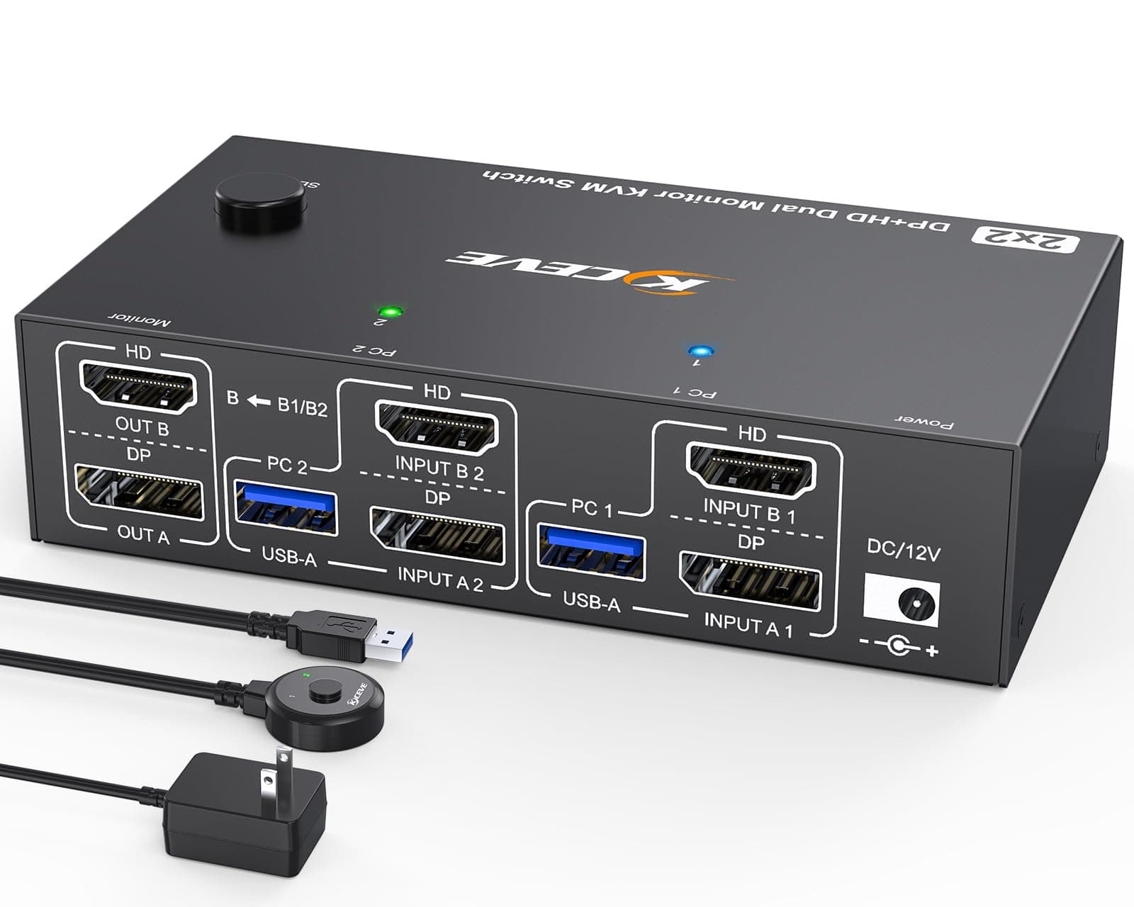 4K@144Hz KVM Switch 2 Monitors 2 Computers 8K@60Hz, MLEEDA HDMI and Displayport Dual Monitor KVM Switch with 4 USB 3.0 Port for Keyboard Mouse Printer,Wired Remote,Power Adapter and USB Cable Included