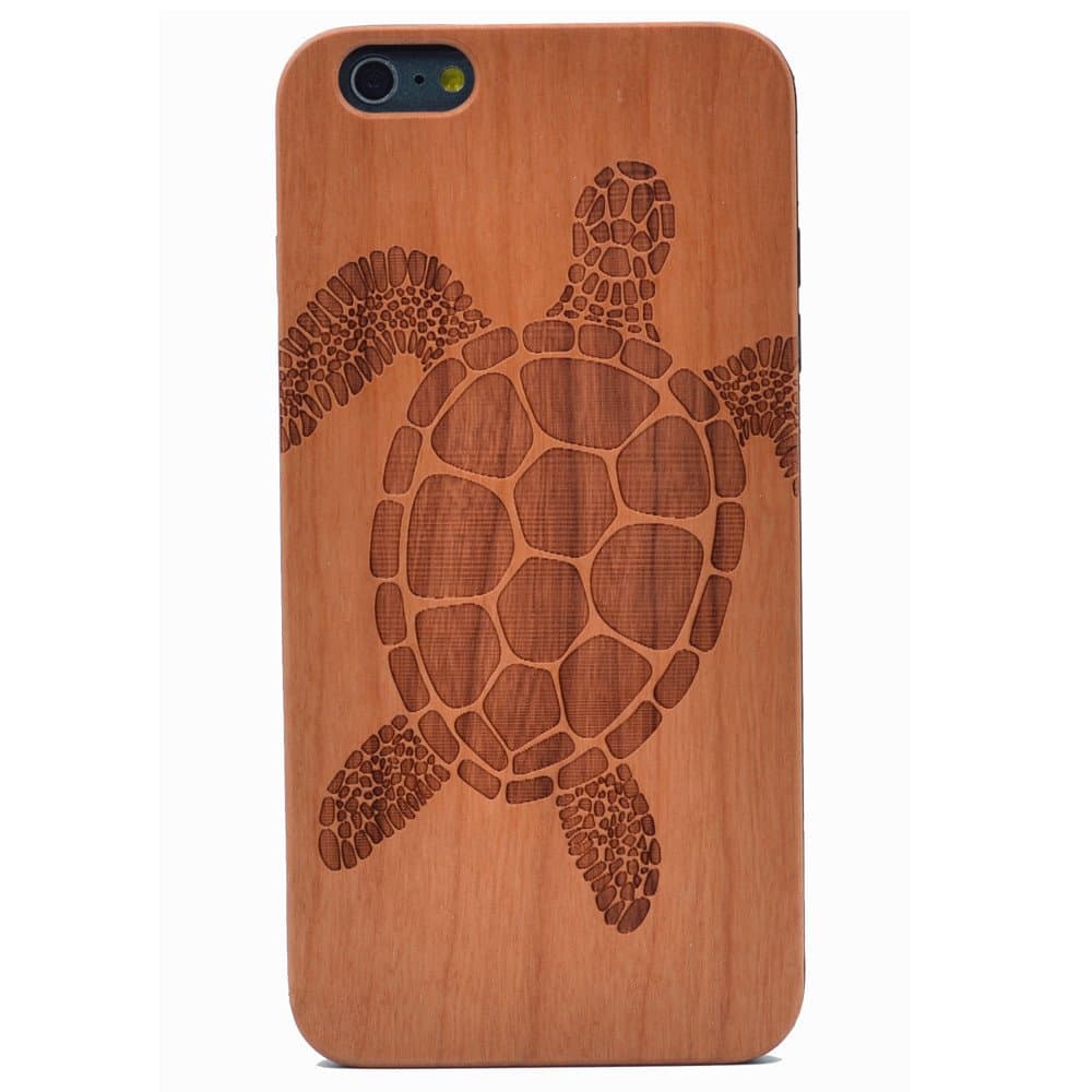iPhone 6 Plus Case Sea Turtle Pattern Handmade Carving Real Wooden Wood Case Cover with TPU Case for Apple iPhone 6S Plus (Only 5.5'')