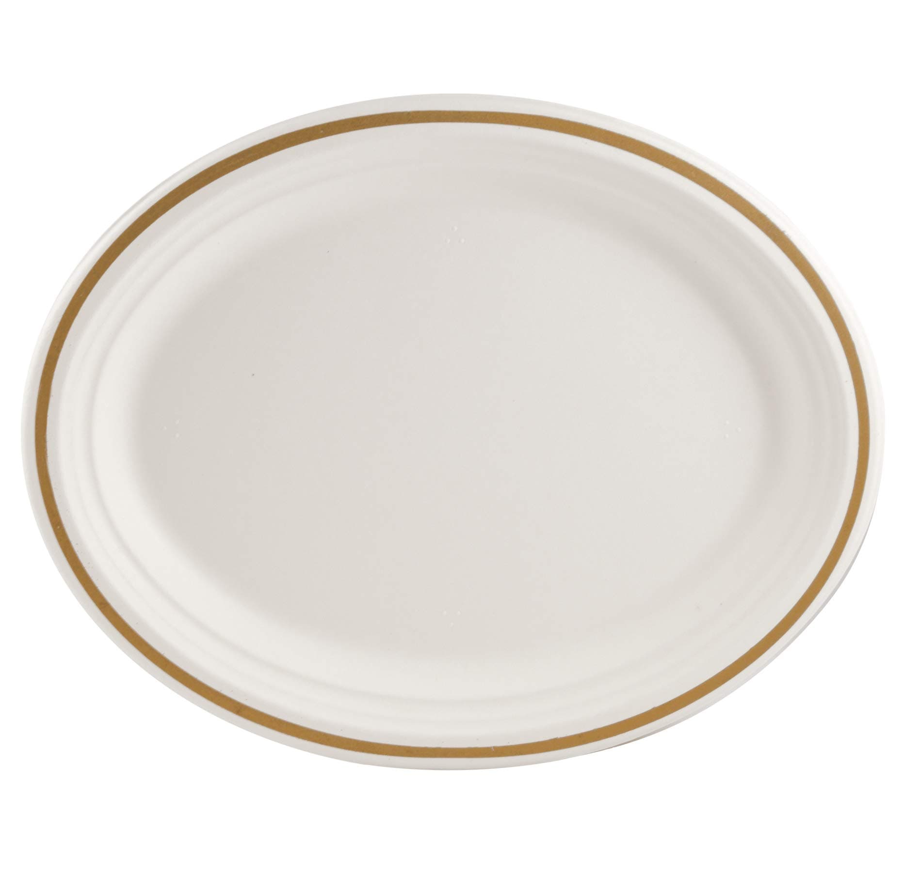 Compostable Printed Rim Plates, 12.5 Inch, Oval Shaped, White with Gold, 48 Pack