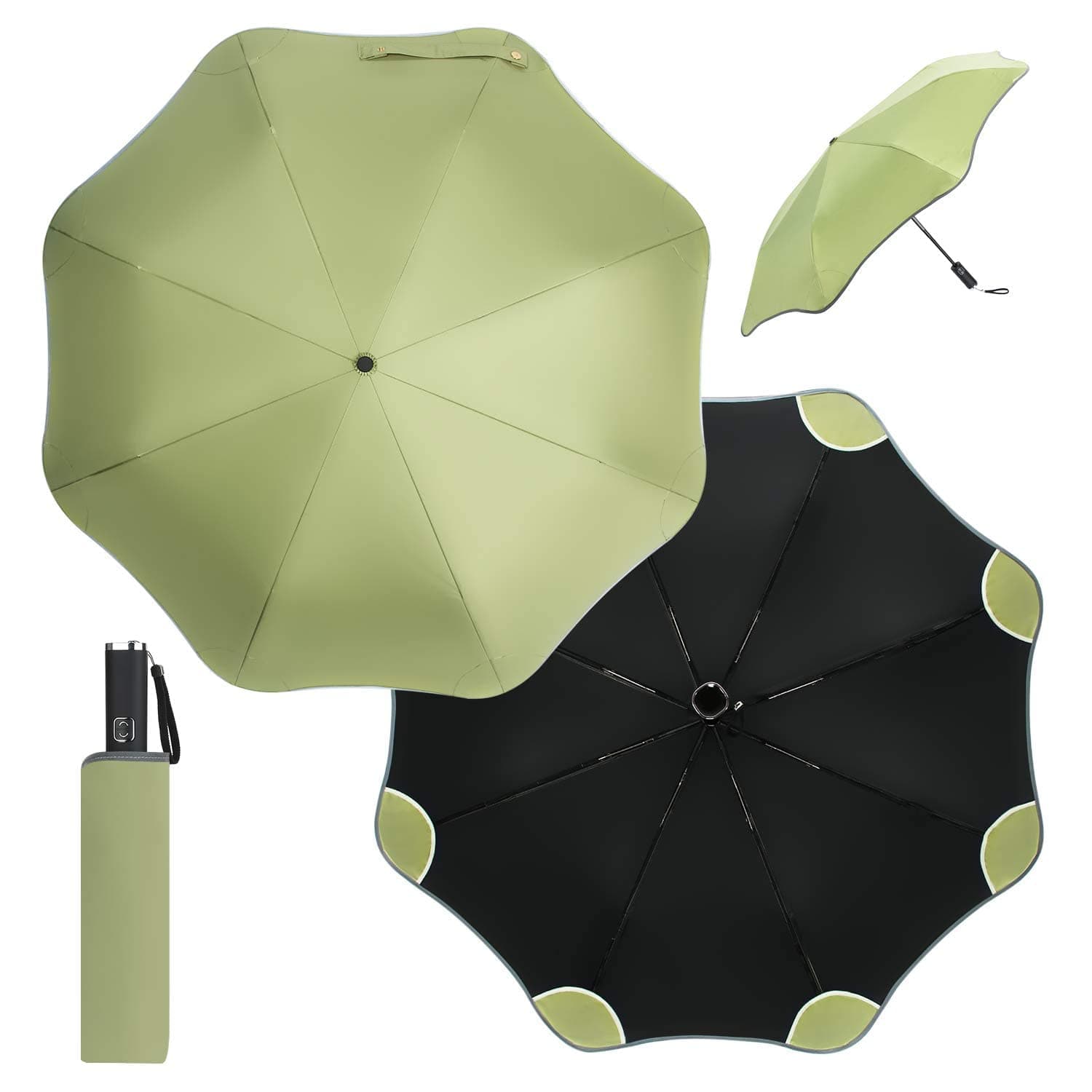 NALACALRounded Corner Folding Umbrella- Automatic Open & Close Button Windproof Compact Travel Umbrella Sunshade Umbrella UV Protection Sun & Rain Umbrella with 8 Ribs Construction Matcha Green, One Size