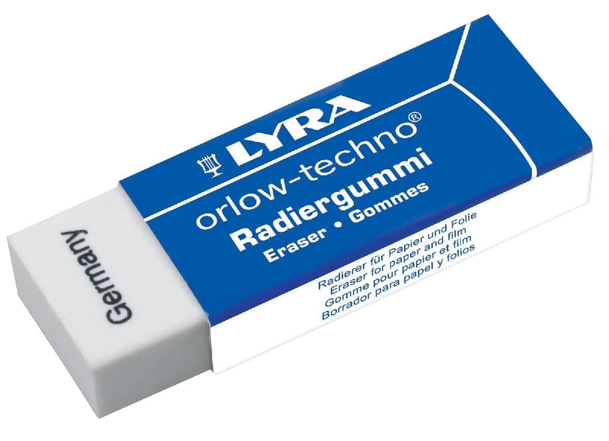 Lyra Orlow-Techno Plastic Eraser, 62 X 22 X 12 mm, White, Pack of 20
