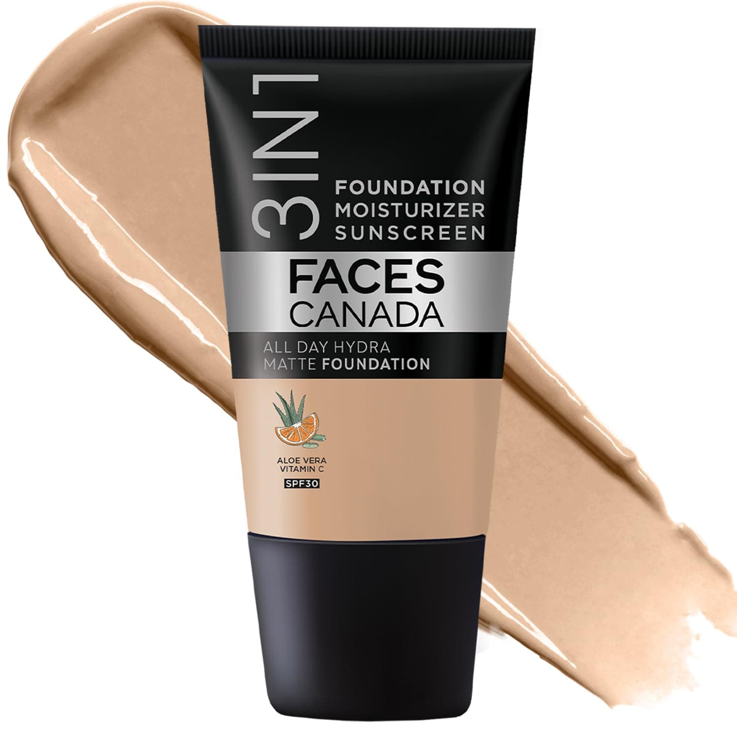 FACES CANADA All Day Hydra Matte Foundation - Mini | 3-in-1 Foundation + Moisturizer + SPF 30 | 24 HR Aloe Hydration & Vitamin C | 10HR Long Wear | Medium to High Buildable Coverage | Medium Natural,