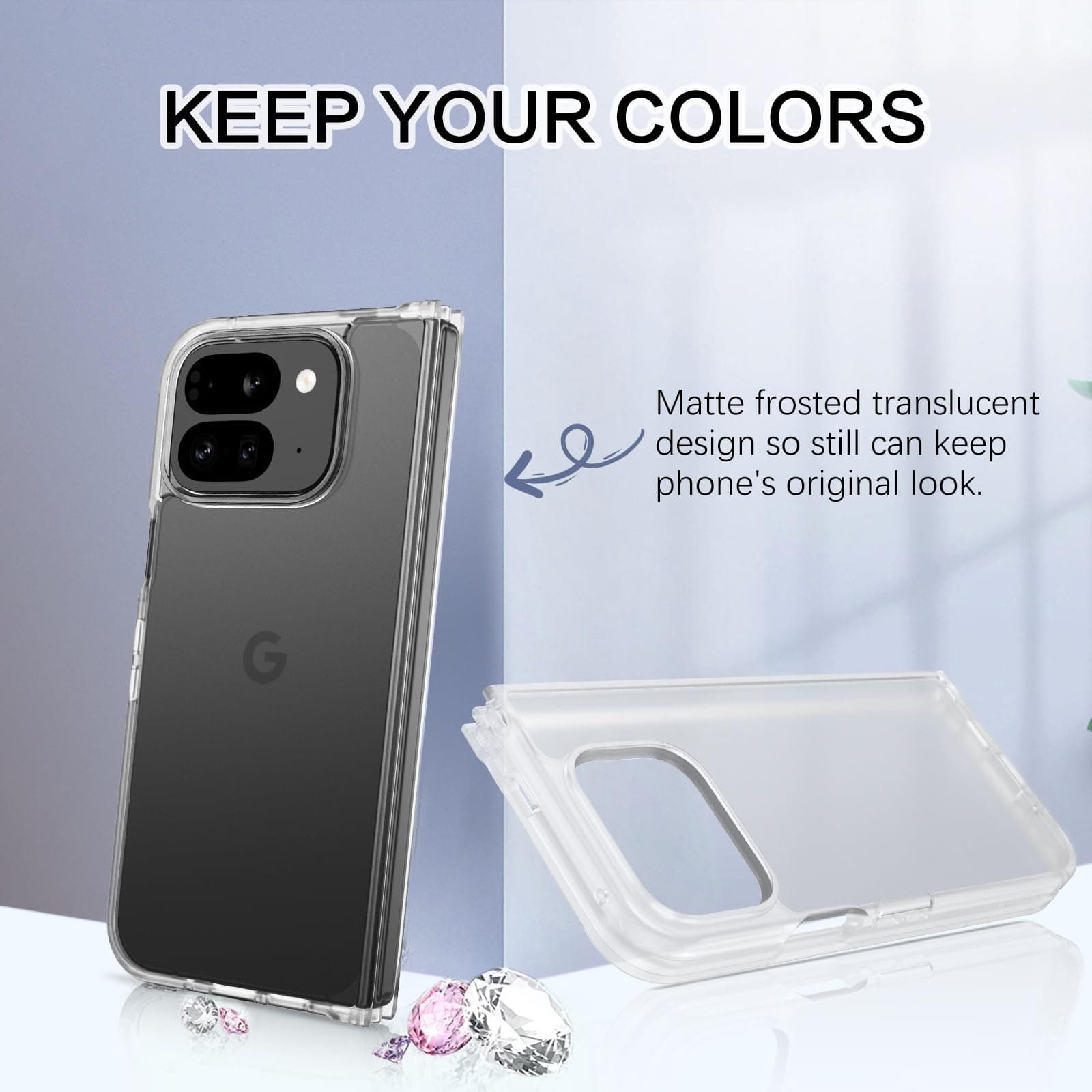 BENTOBEN for Google Pixel 9 Pro Fold Case, Transparent Matte Reveal Logo Slim Thin Shockproof Anti-Yellow Lightweight Women Men Boys Girls Protective Phone Cover Cases for Pixel 9 Pro Fold 8.0", Clear