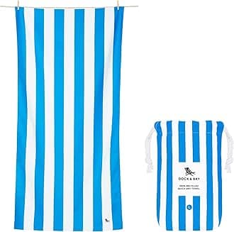 Beach Towel - Quick Dry, Sand Free - Compact, Lightweight - 100% Recycled - Includes Bag - Cabana - Bondi Blue - Large (160x90cm, 63x35)