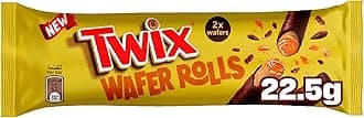 Twix Wafer Rolls Chocolate, 22.5g, 2 Rolls of Twix Chocolate, Crispy Biscuit Layered with Caramel and Milk Chocolate
