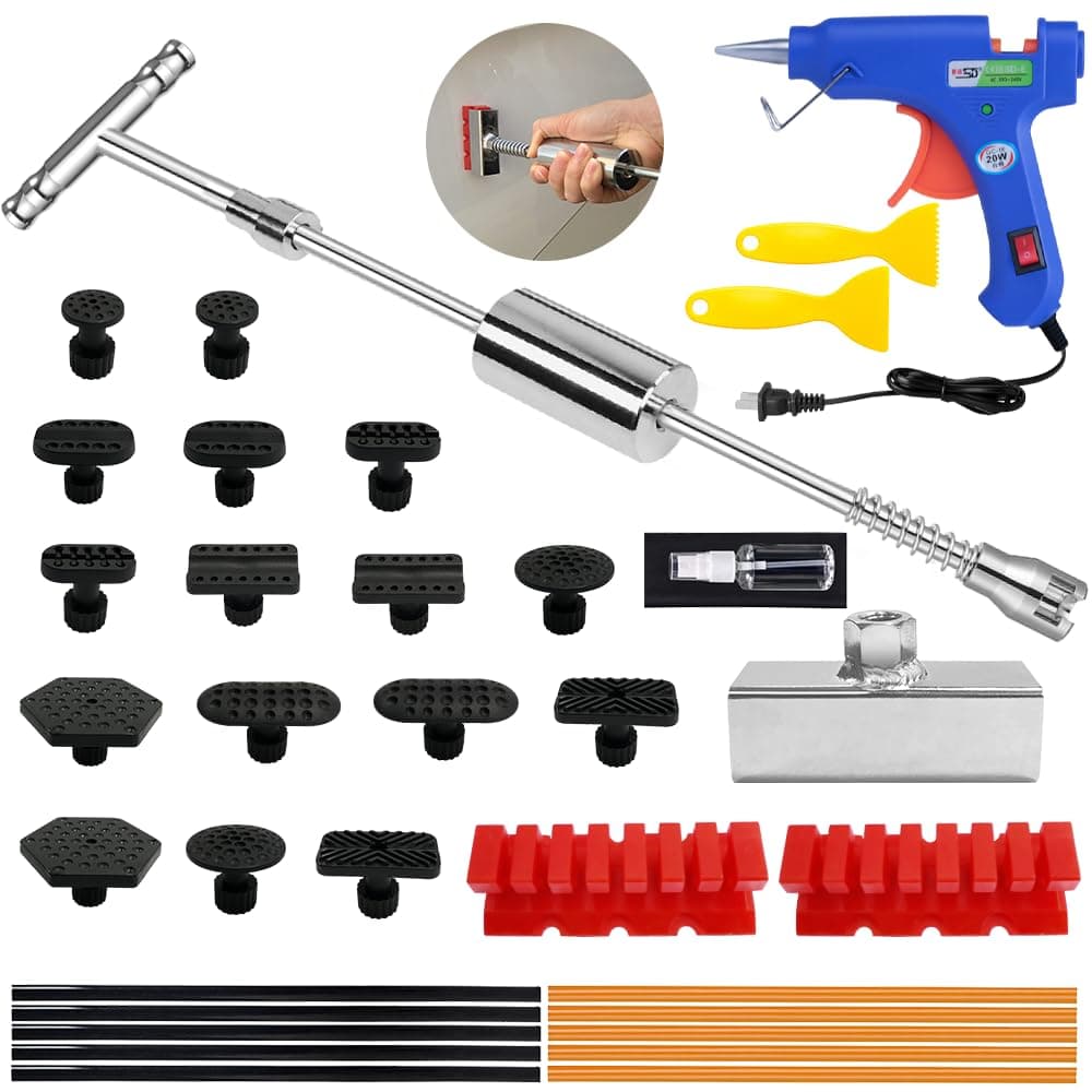 Dent Puller - Dent Remover with T bar Dent Puller and Upgraded Dent Puller Tabs for Car Dent Repair and Metal Surface Dent Removal