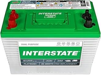 Interstate Batteries Marine/RV Battery 12V 62Ah 800CCA (34M-AGM) Dual Purpose Power Pure Lead AGM RV & Marine Starting Replacement Battery (Group Size 34M) Boats, RV's