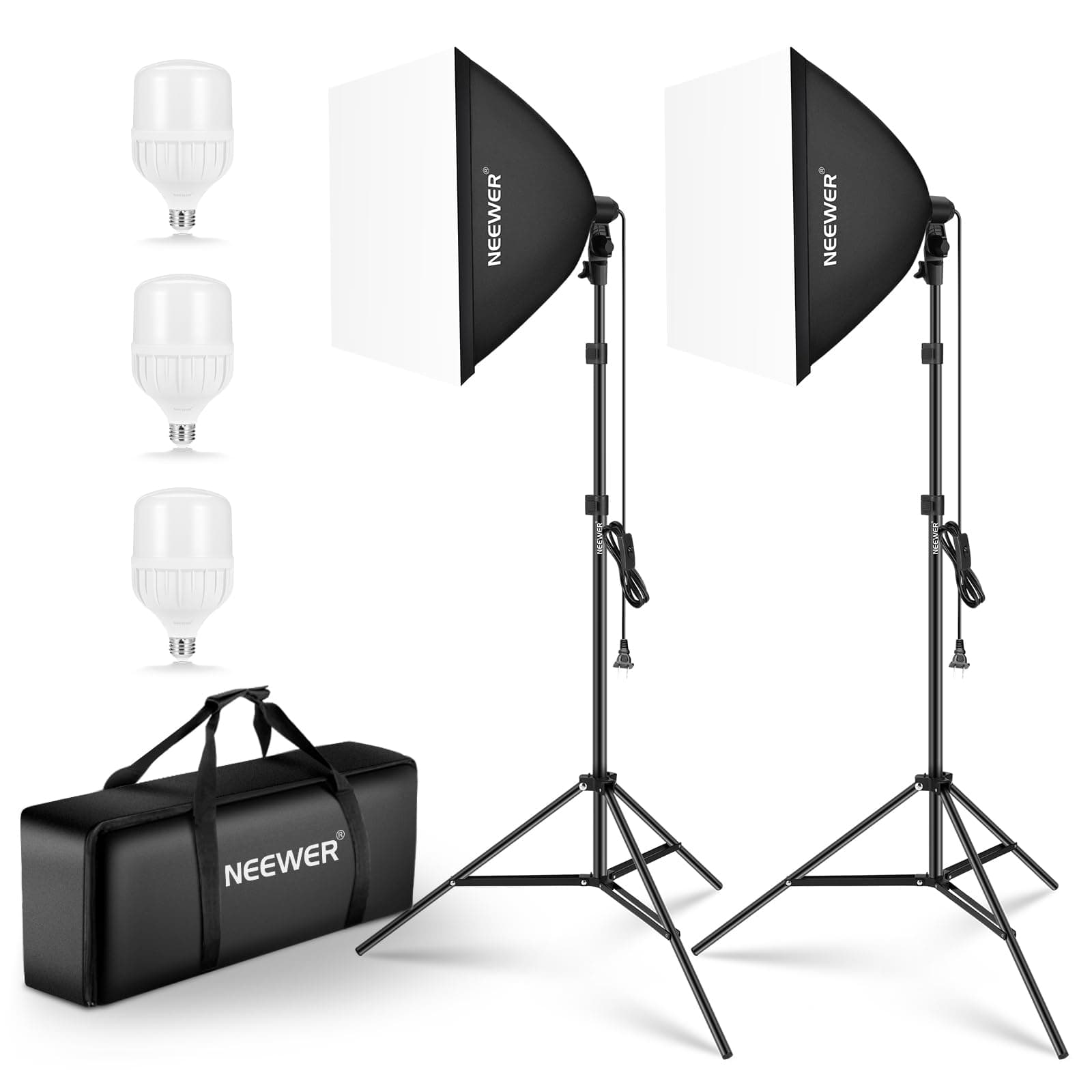 700W Equivalent Softbox Lighting Kit, 3Pack UL Certified 5700K LED Lighting Bulbs, 24x24 inches Softboxes with E26 Socket, Photography Continuous Lighting Kit Photo Studio Equipment