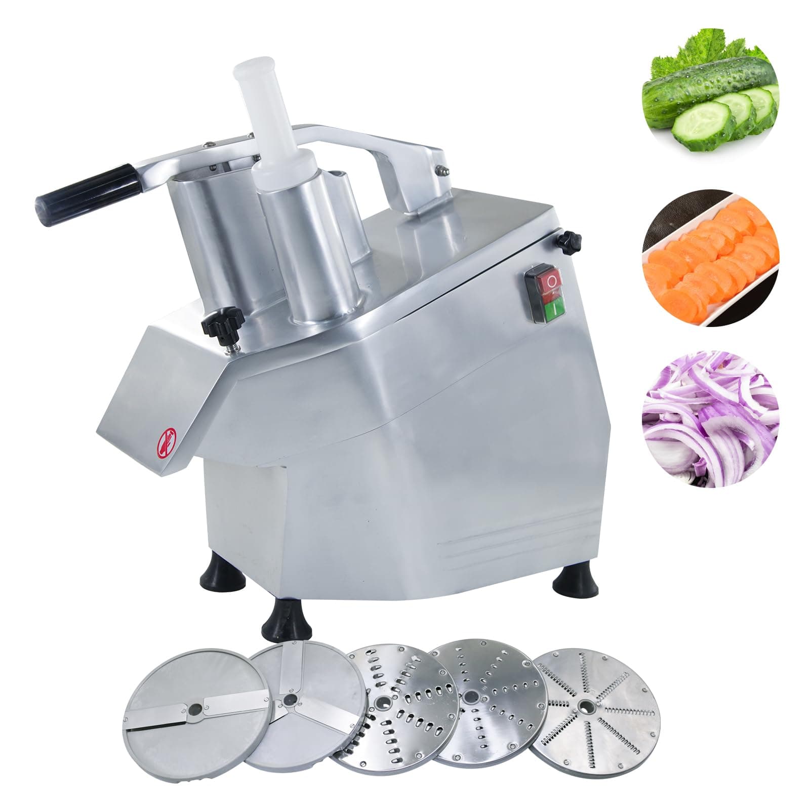 Hakka Commercial Vegetable Cutter, Automatic Electric Food Processor Multi-Function Cheese Grating Machine with 2 Feeding Holes Stainless Steel Carrots Potato Onion Slicer with 5-Blades, 550W 110V