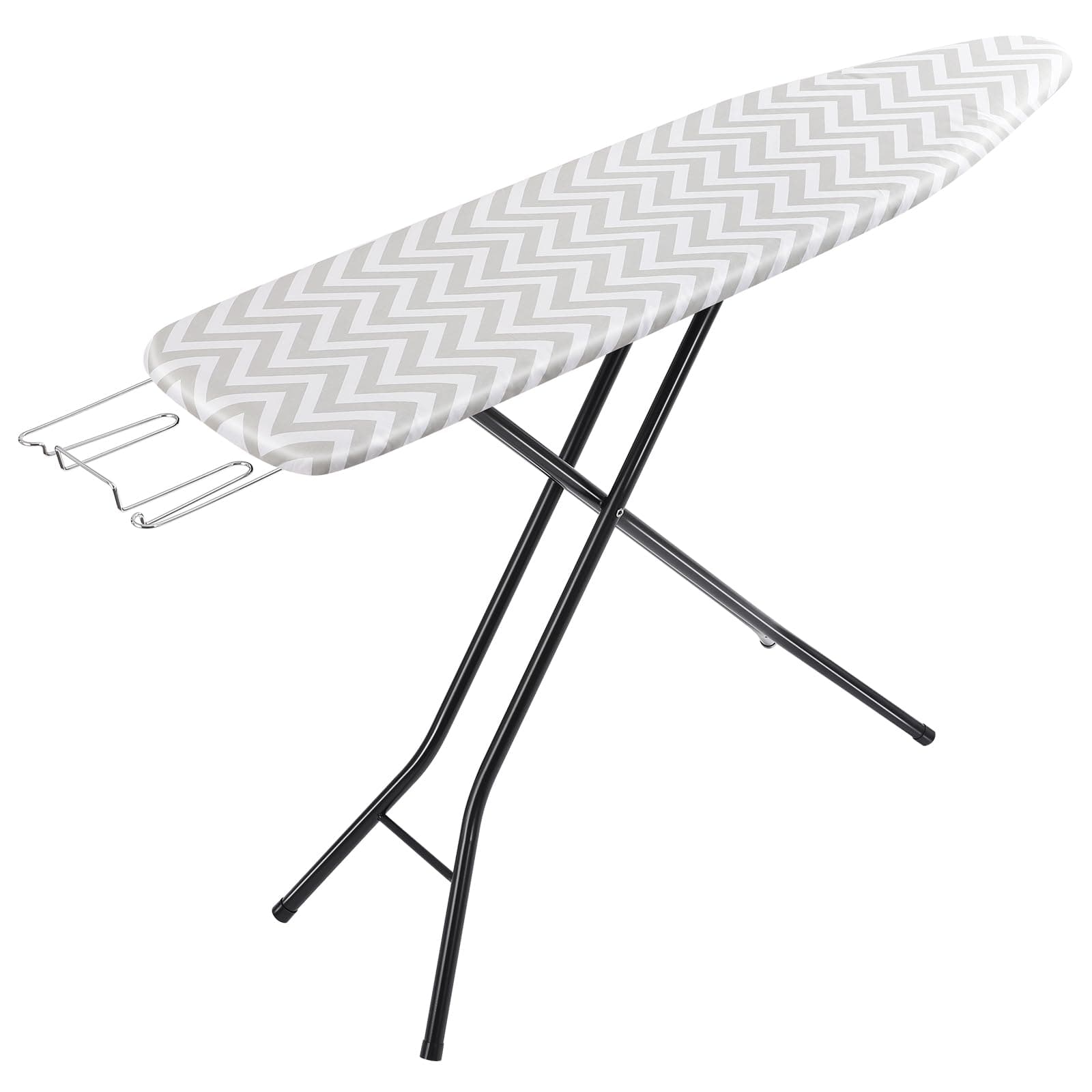 Amazon Basics Height Adjustable Full-Size Foldable Ironing Board, 4-Leg Fold-Up, Chevron Removable Cover, 60" x 14" x 38"