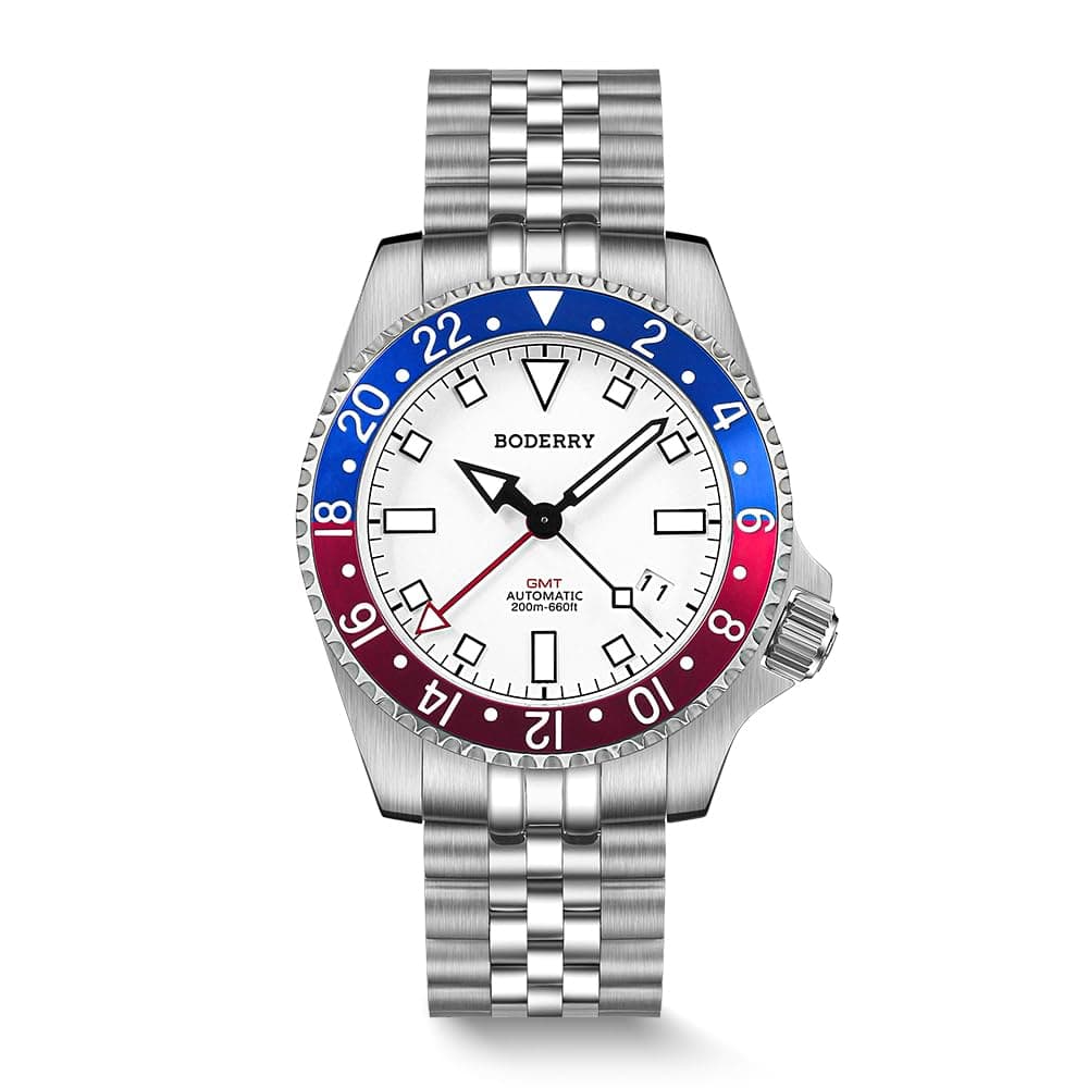 BODERRY Men's Watch Titanium Automatic 200M Waterproof Diver Watch with GMT Automatic Movement and Titanium Bracelet—Admiral