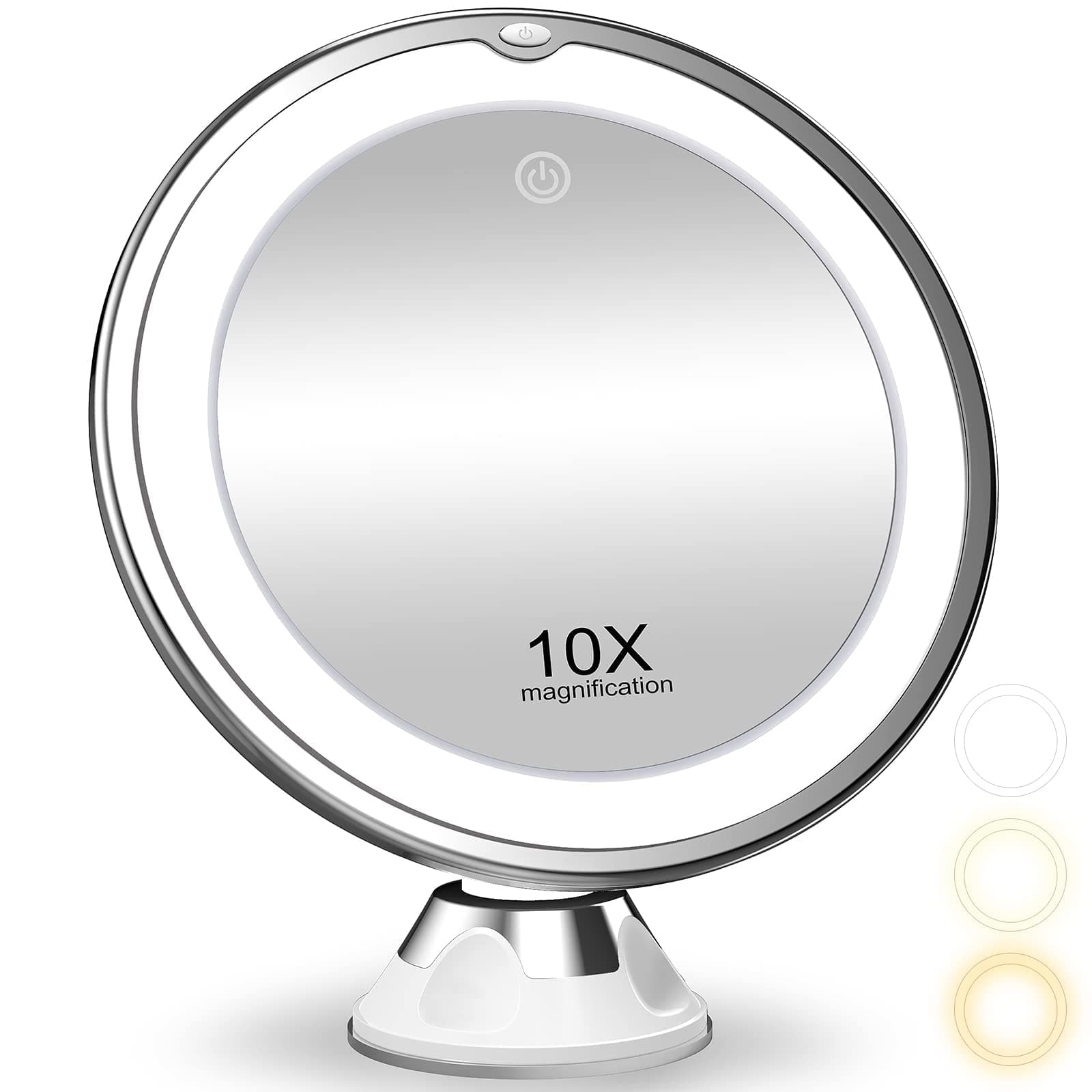 Excefore Magnifying Mirror with Light, 10X Magnification 3 Light Modes Makeup Mirror with Suction Cups Intelligent Switch, 360 Degree Swivel Joint, Portable for Detailed Makeup, Close Skincare