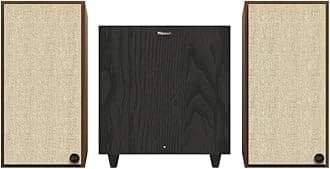 Home Theater Bundle: The Sevens Heritage Inspired Powered Speakers (Walnut) and R-80SWi 8" Wireless Subwoofer (Black) - Powerful 2.1 Audio System