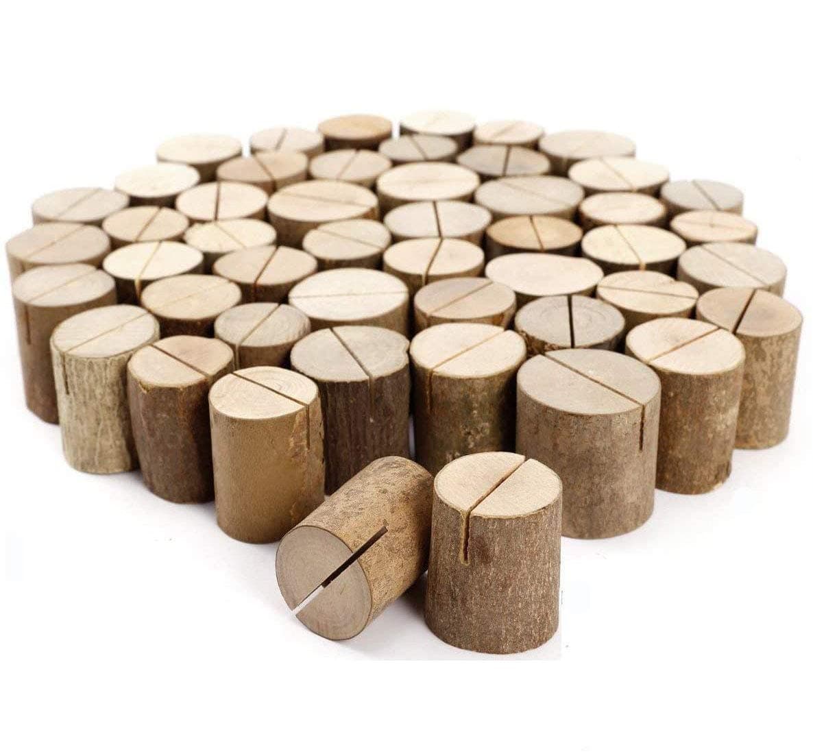 Dproptel Rustic Real Wood Base Wedding Table Name Number Holder Party Decoration Card Holders Picture Memo Clip Note Photo Clip Holder - 50 PCS Pack