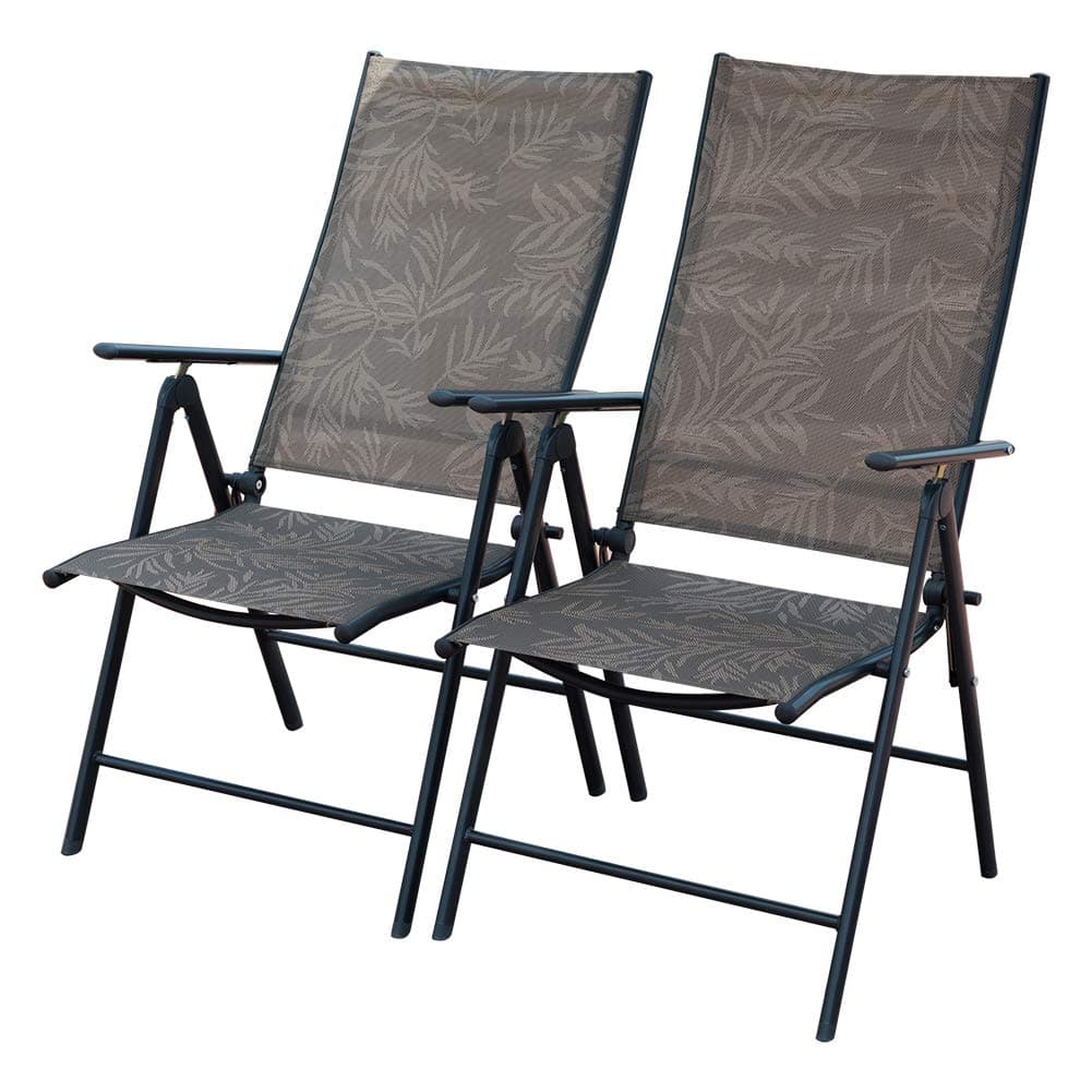 Set of 2 Folding Adjustable Sling Back Chairs with 7 Stalls Indoor Outdoor Reclining Lounge Chairs