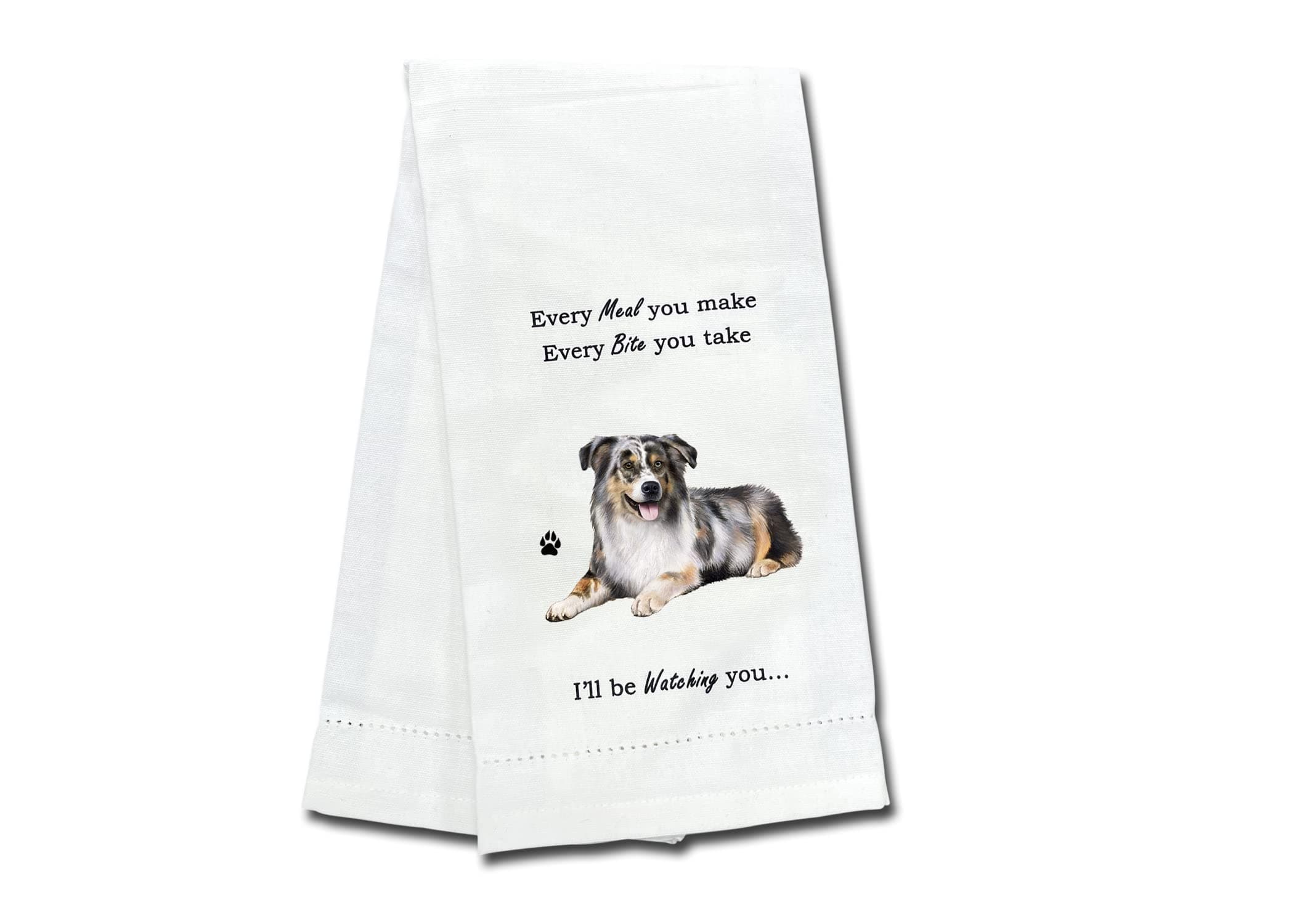 E&S Pets 711-53 Australian Shepherd Aussie Dog Kitchen Towel, Off-white