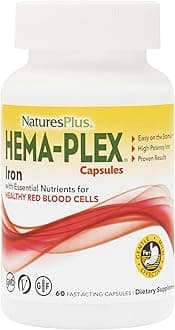 NaturesPlus Hema-Plex Iron - 60 Fast-Acting Capsules - 2 Pack - 85 mg Chelated Iron + Vitamin C & Bioflavonoids for Healthy Red Blood Cells - Vegan, Gluten Free - 60 Total Servings