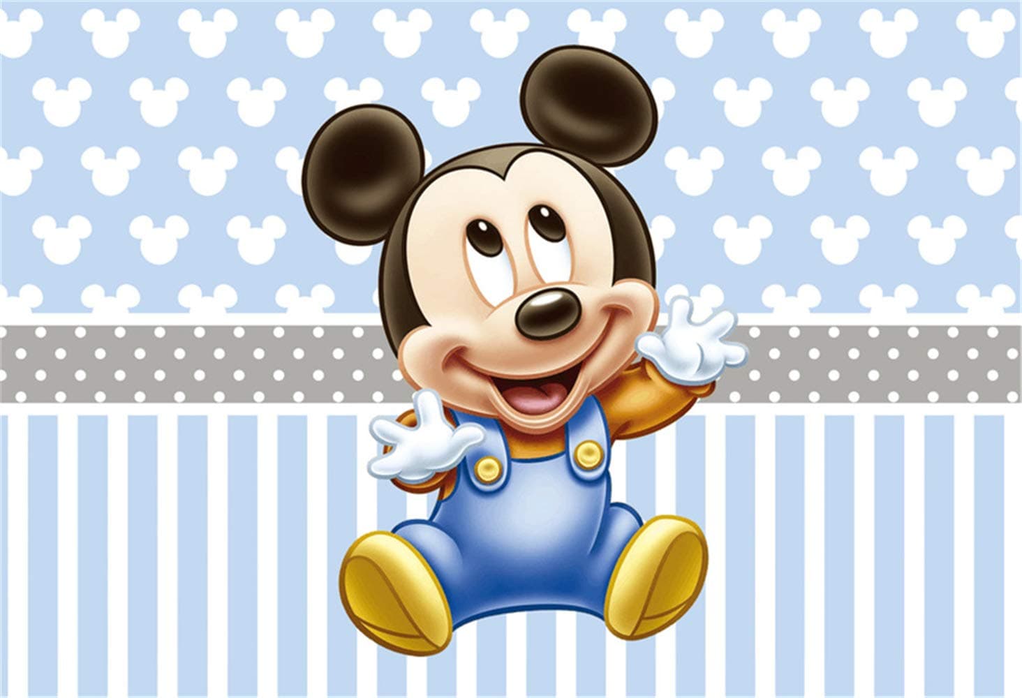 Mickey Mouse Step and Repeat Background 7x5 Light Blue Photo Backdrop for Boy 1st Birthday Party Grey Banner Customized Kids Studio Backgrounds Props