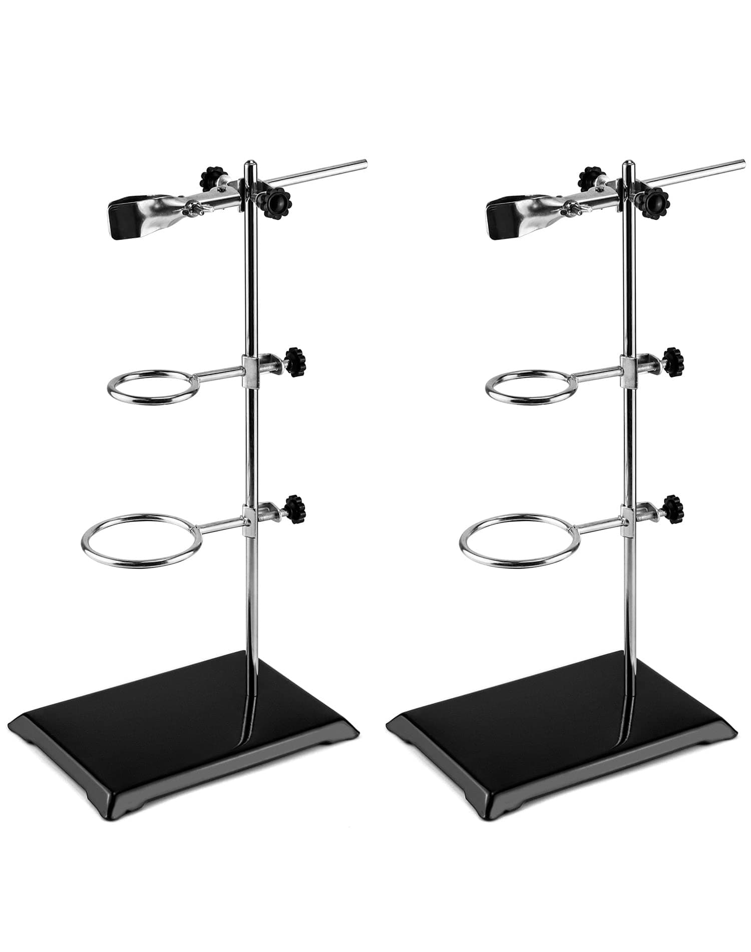 2 Pack Laboratory Stands Support Set, Steel Lab Stand Set with Cast Iron Base, Rod 16" L with Burette Clamp and Flask Ring Clamps