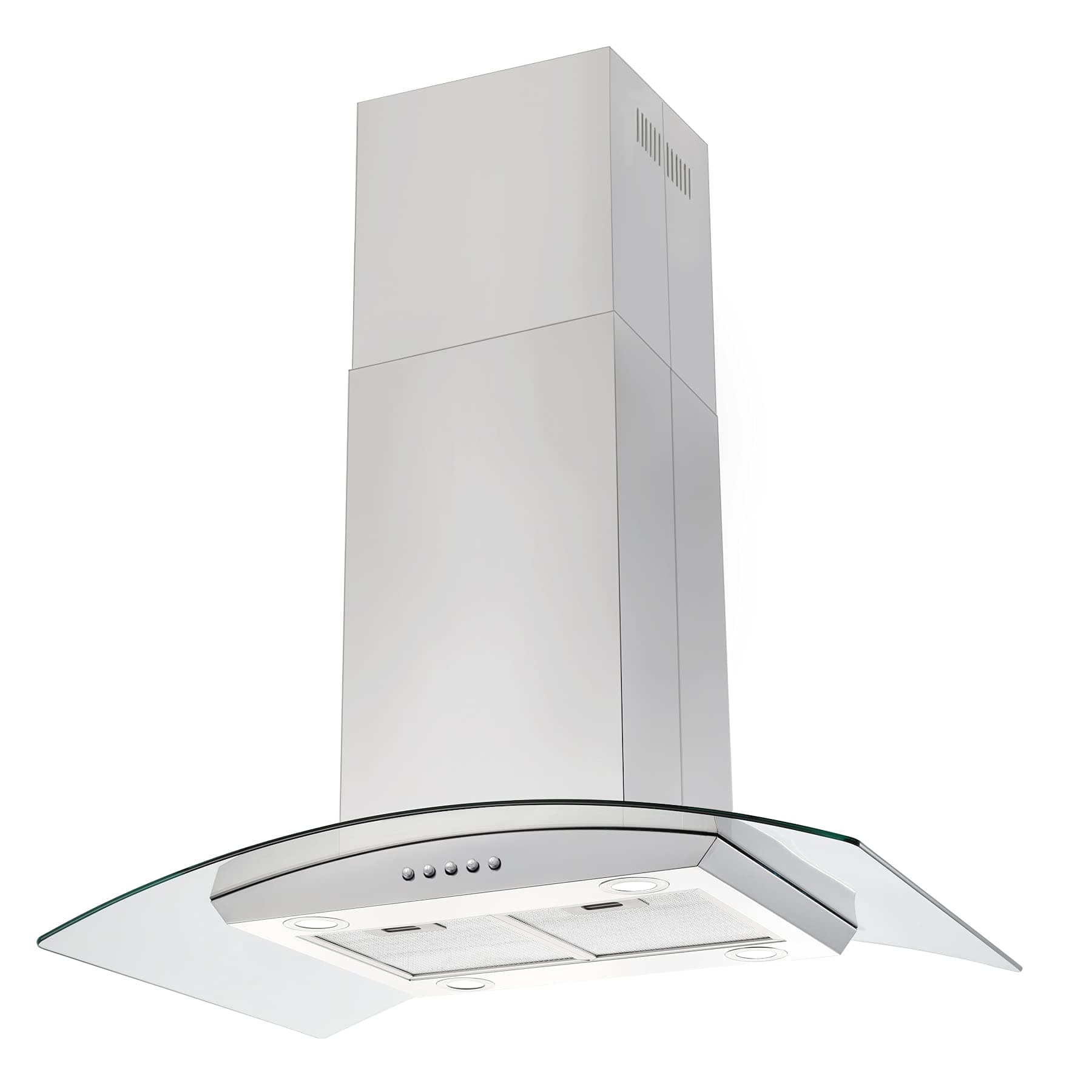 Island Range Hood 36 inch 700 CFM, Ceiling Mount Kitchen Vent Hood Ducted/Ductless Convertible, 4 LED Lights 5-Layer Filters Extractor Stove Exhaust Fan, Curved Tempered Glass Stainless Steel