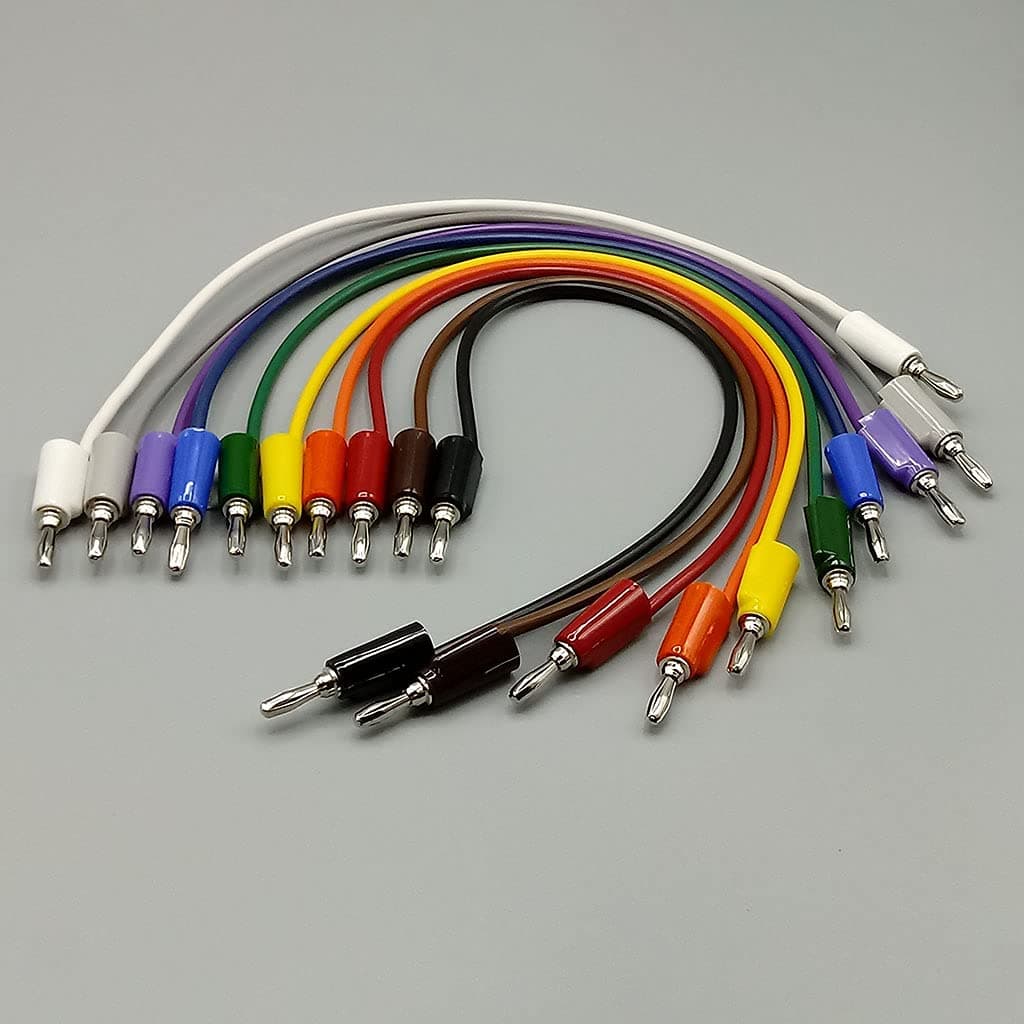 E-Z-HOOKStacking Standard Banana Plug (4 mm) Test Lead Jumper (18AWG PVC - 18" Long) - Set of 10: Assorted Colors (9111-18-S)