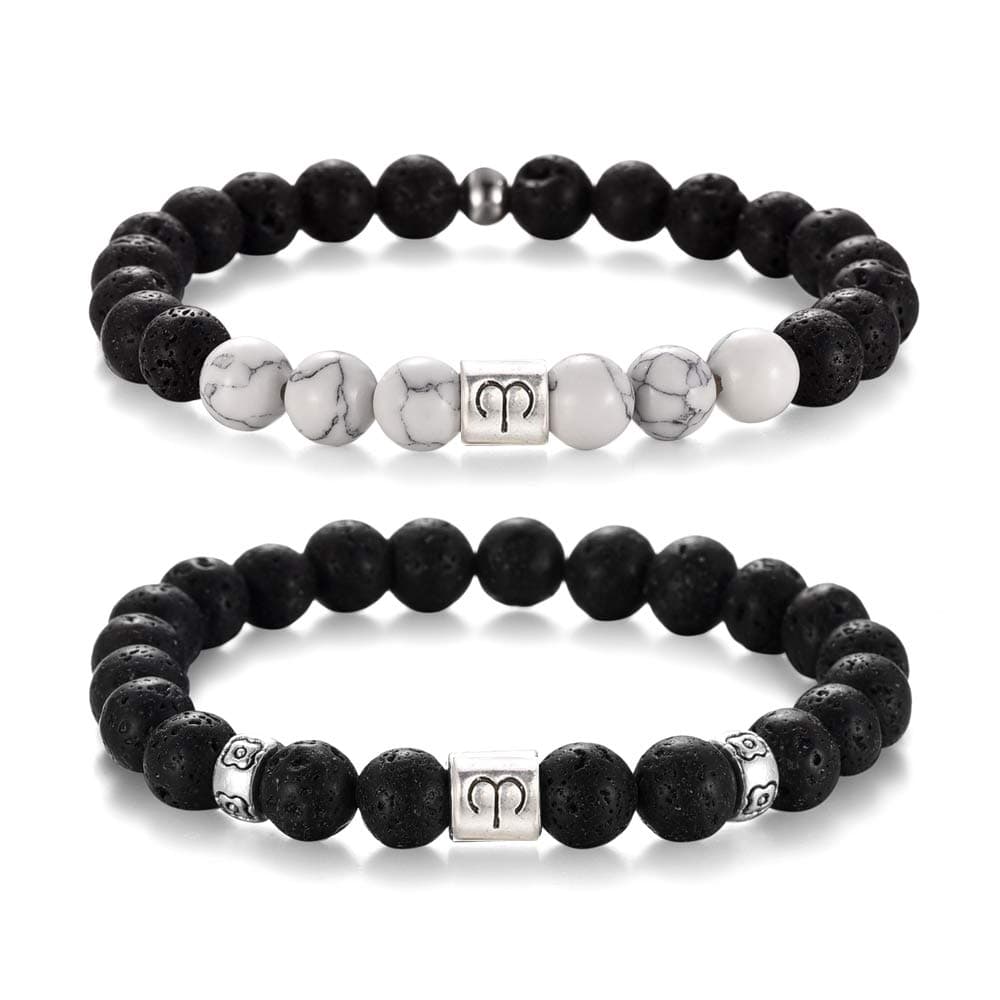 Softones 12 Constellations Lava Rock Aromatherapy Anxiety Essential Oil Diffuser Bracelet for Men Women，Friendship Couple Distance Beads Bracelet Set Gifts, One Size, Stone