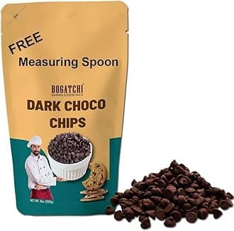 BOGATCHI Chocolate Chips for Baking and Decoration, Dark Chocolate Chips, Dark Chocolate Chips, Gluten Free and Tasty, 200g with Free Measuring Spoon
