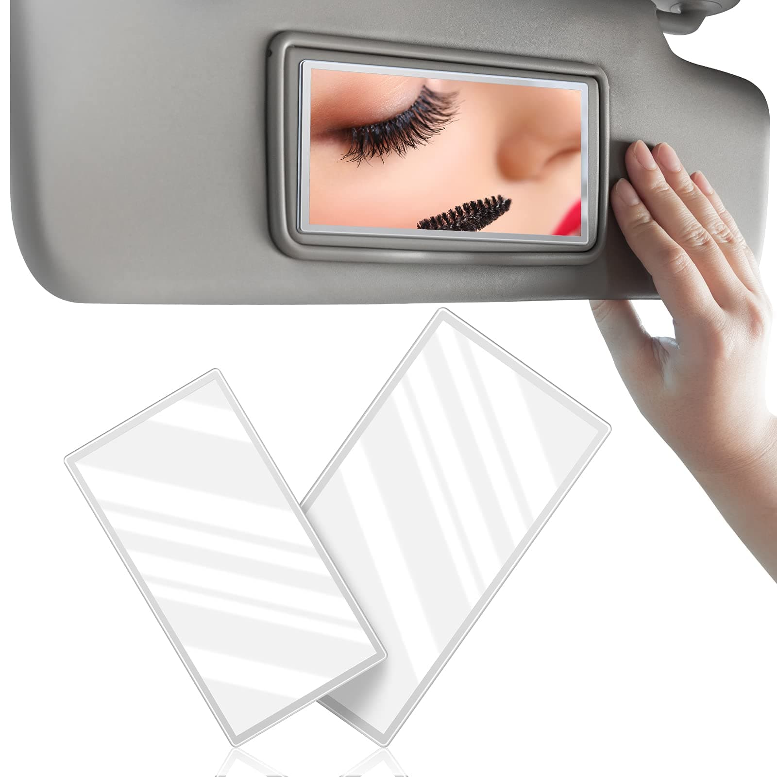 2 Pieces Car Visor Mirrors Makeup Mirror for Car Visor Stick on Car Vanity Mirror Sun-Shading Cosmetic Mirror Large Stainless Steel Wife Girlfriend Make Up in Car 5.91 x 3.15 Inch and 4.33 x 2.36 Inch