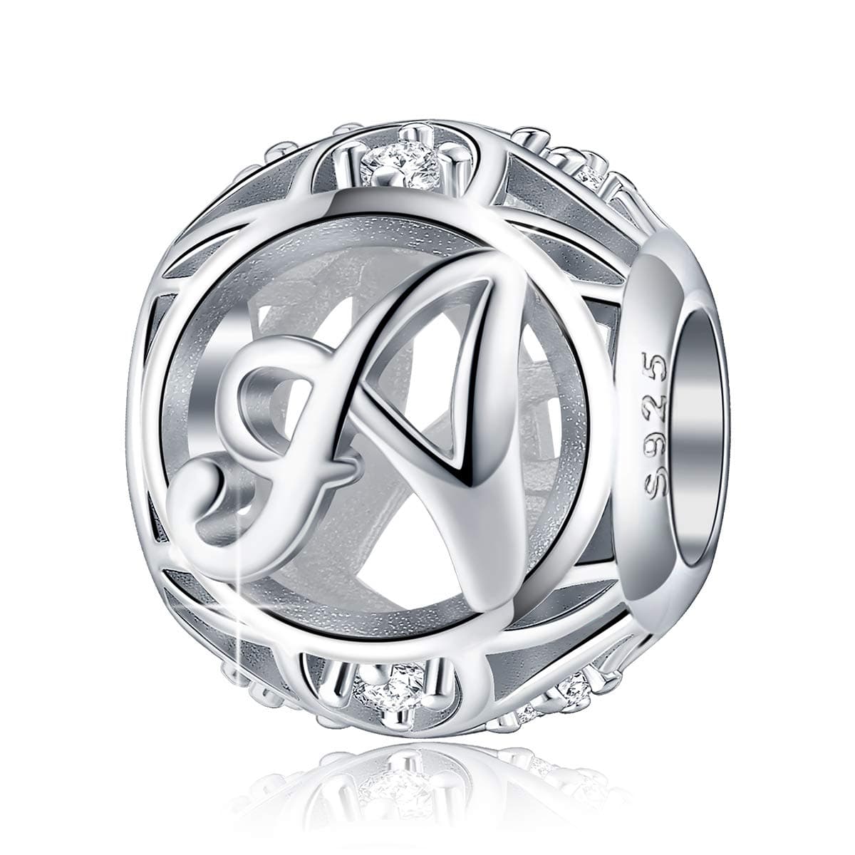 FOREVER QUEEN Letter Charm Initial A-Z Alphabet Charm Dangle Charm for Bracelet Necklace 925 Sterling Silver CZ Beads Charm Personalized Gift Jewelry